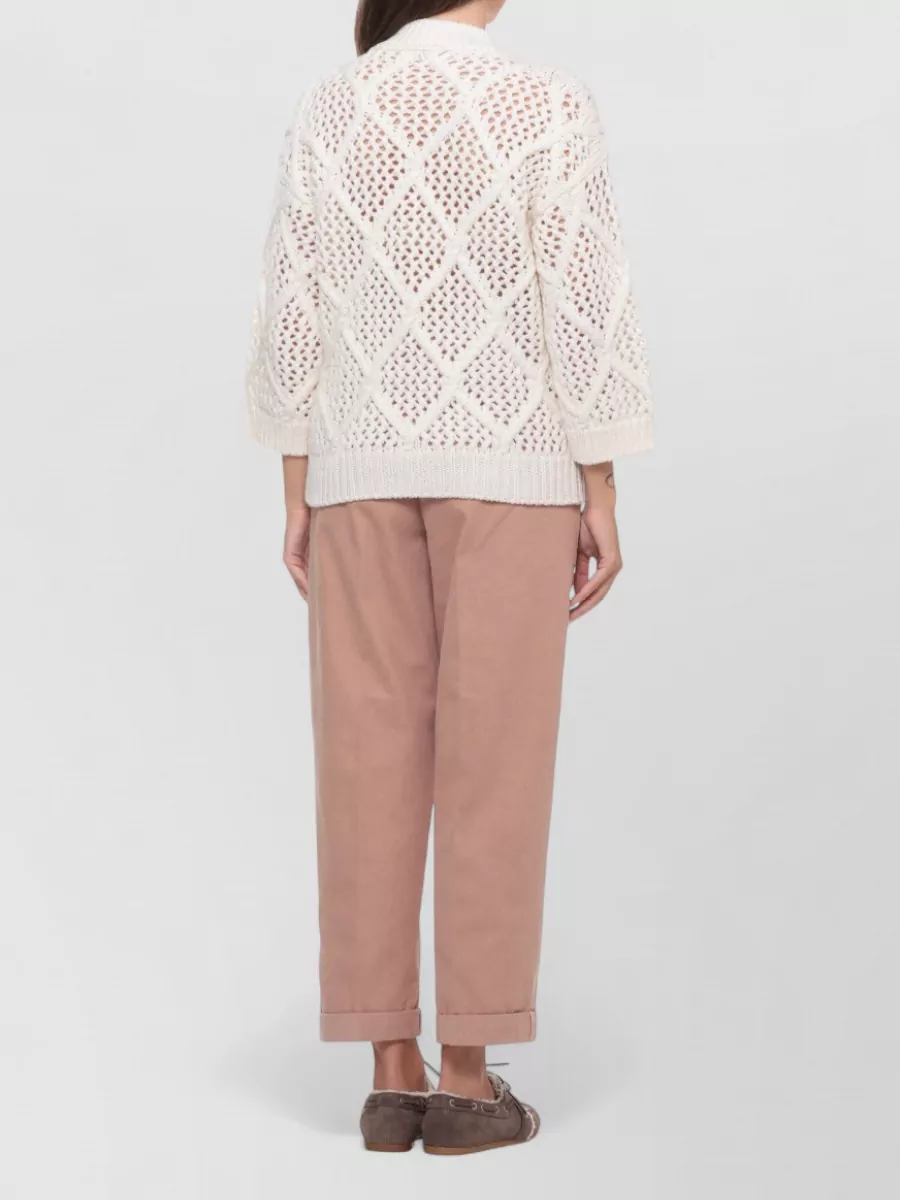 Peserico Wool Perforated Beaded Long-Sleeve Sweatshirt