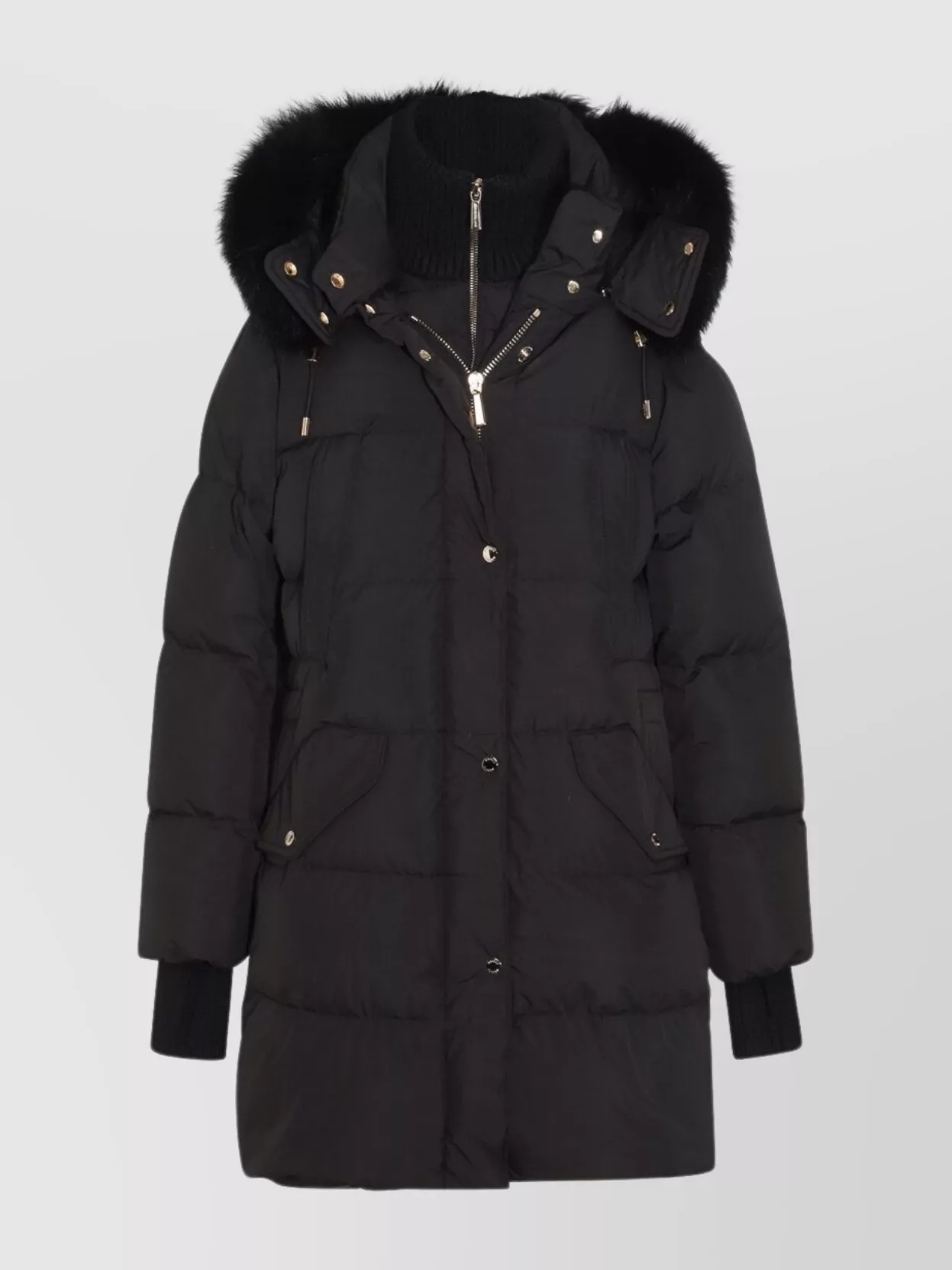 Moorer Padded Parka With Hood And Ribbed Cuffs In Black