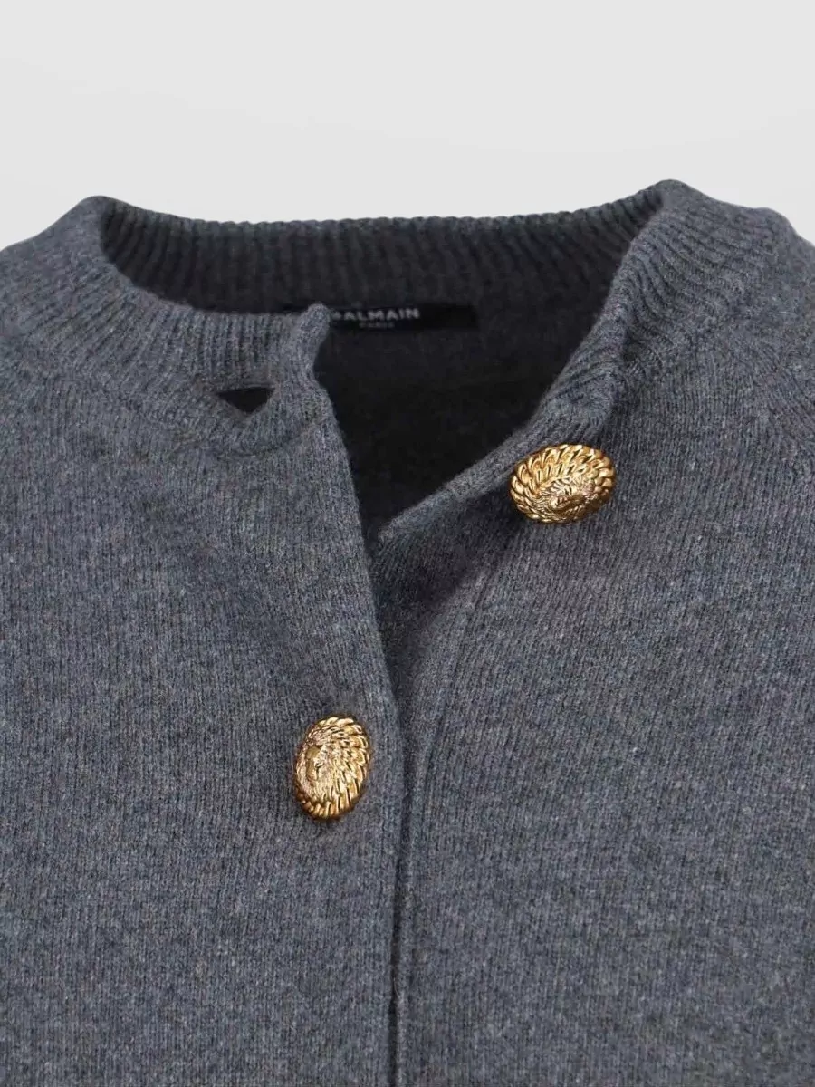 Balmain Knit Sweater Crewneck Gold Tone Buttons