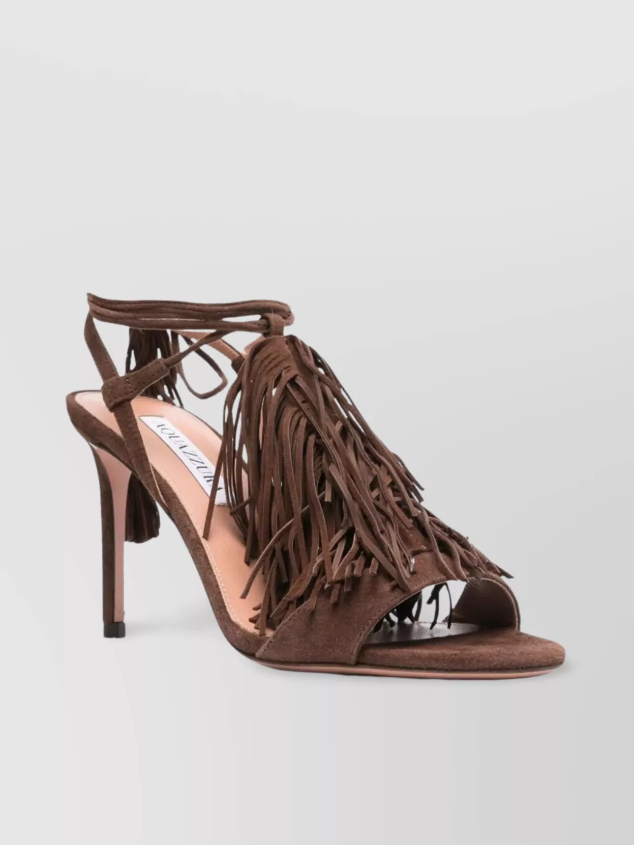 Aquazzura 85 Fringed Suede Open Toe Sandals