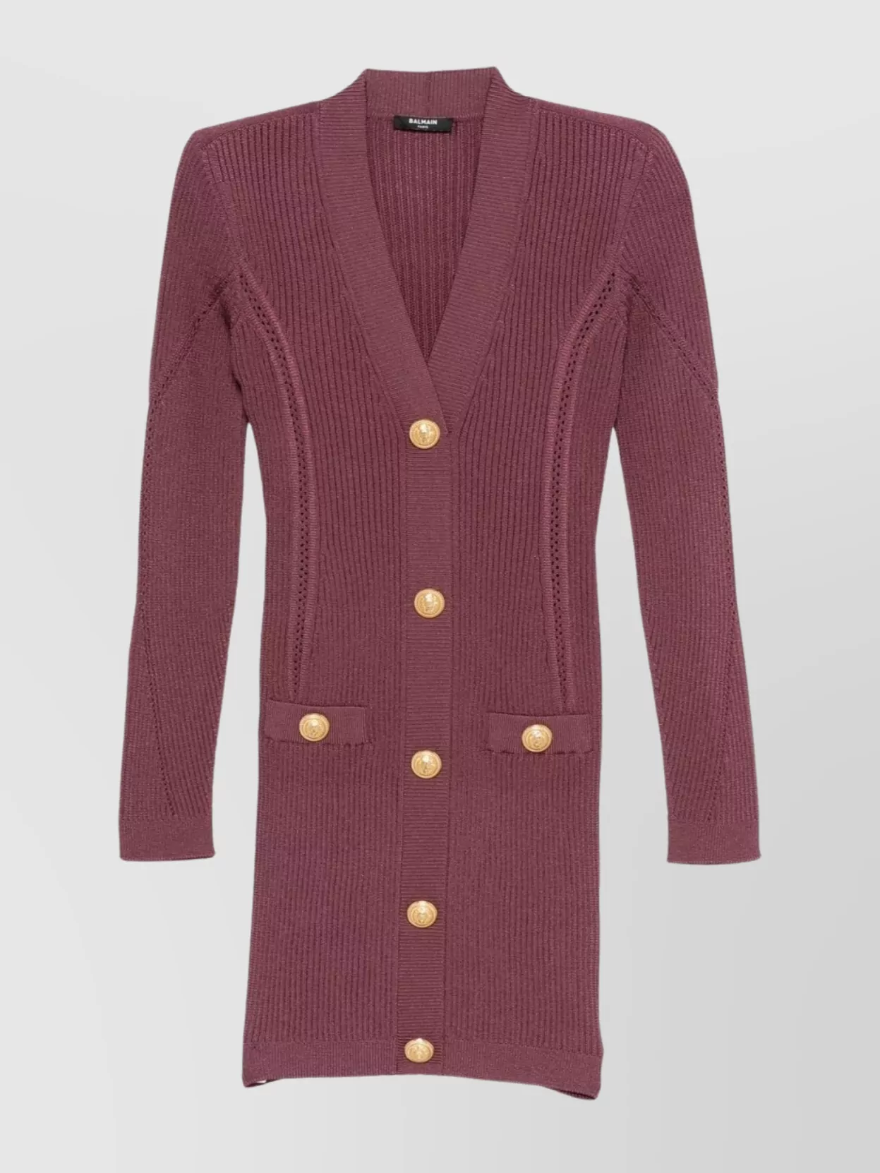 Balmain Mini Dress With Button Detailing And Pockets In Burgundy