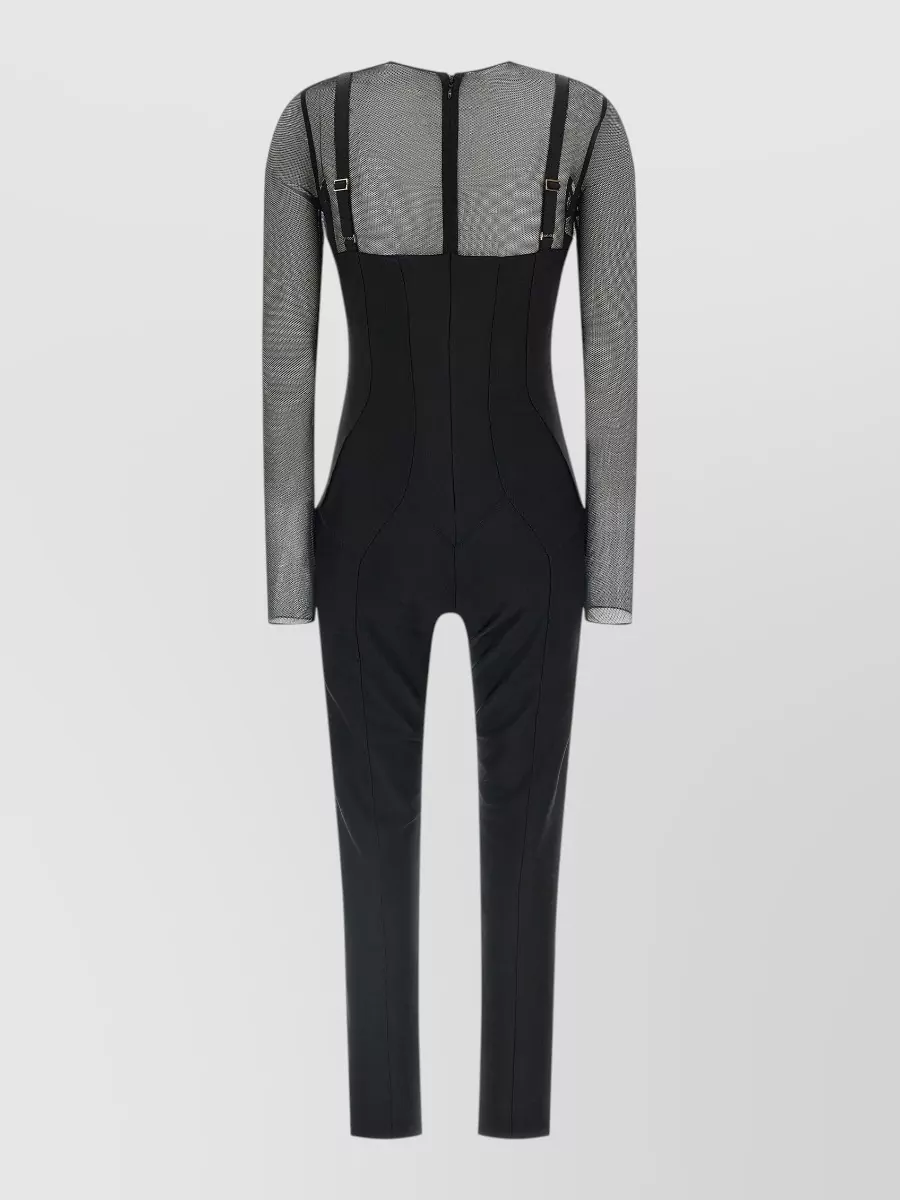 Elisabetta Franchi Mesh panel long-sleeve jersey jumpsuit