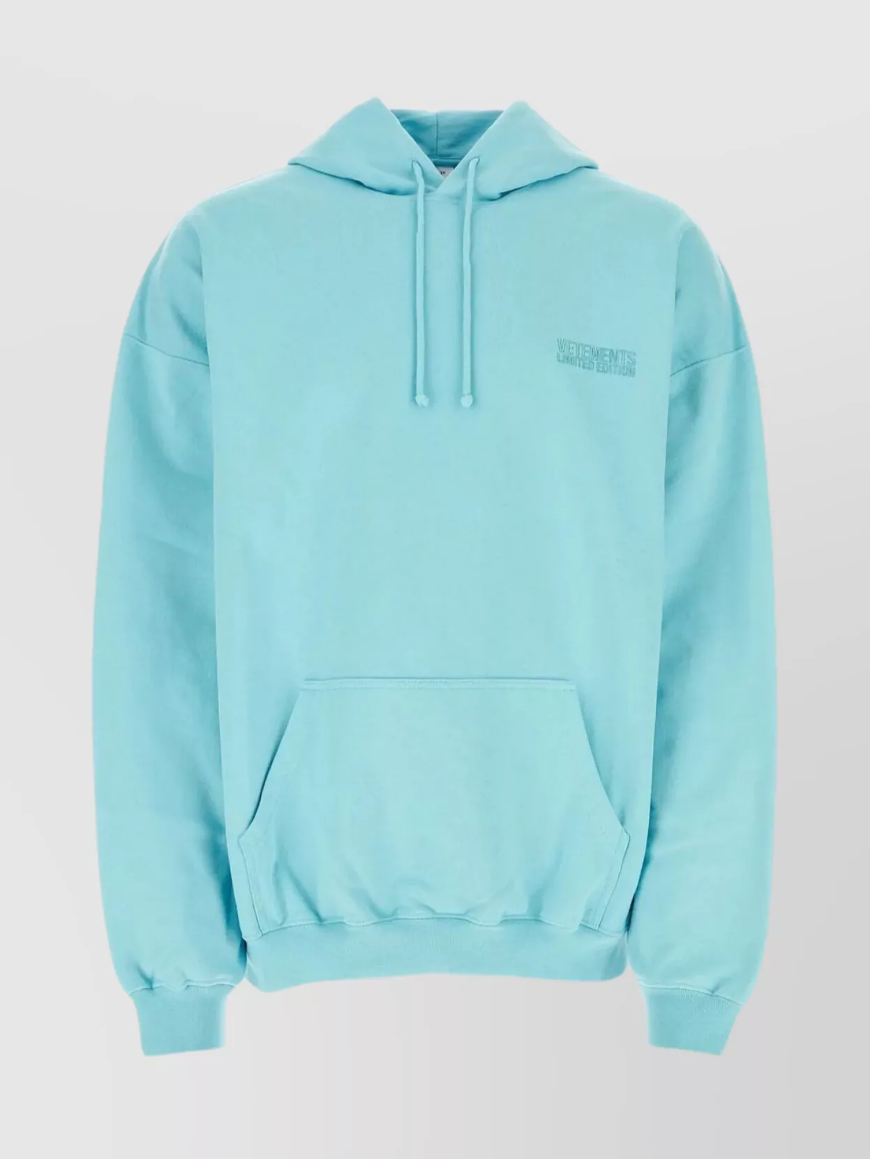Vetements Cotton Blend Hooded Sweatshirt With Pouch Pocket In Blue