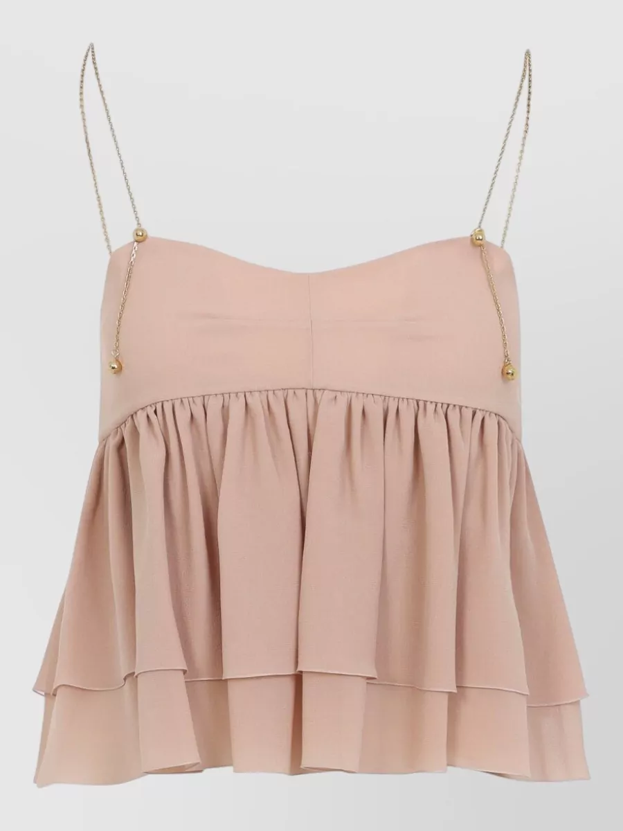 Chloé Sleeveless Silk Georgette Top With Ruffles In Pink