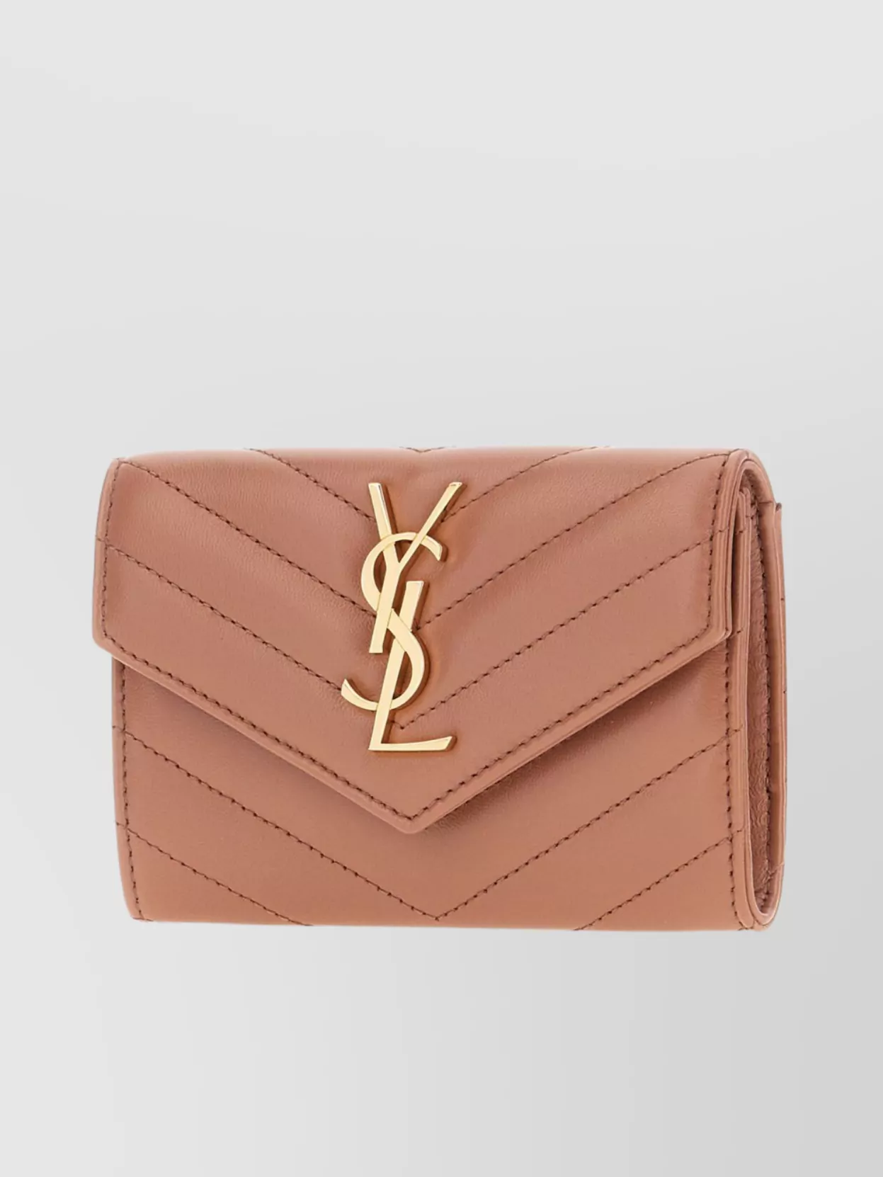 Saint Laurent Nappa Leather Wallet Featuring Chevron Pattern In Brown