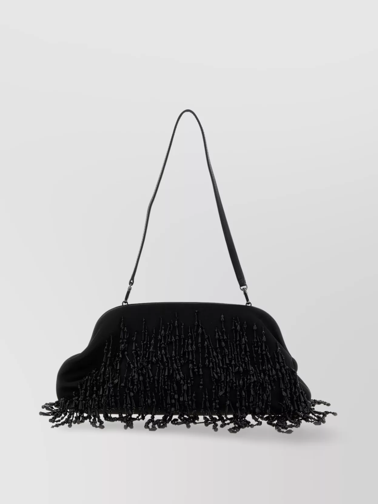 Alberta Ferretti Satin Clutch Adorned With Beaded Embellishments And Shoulder Strap