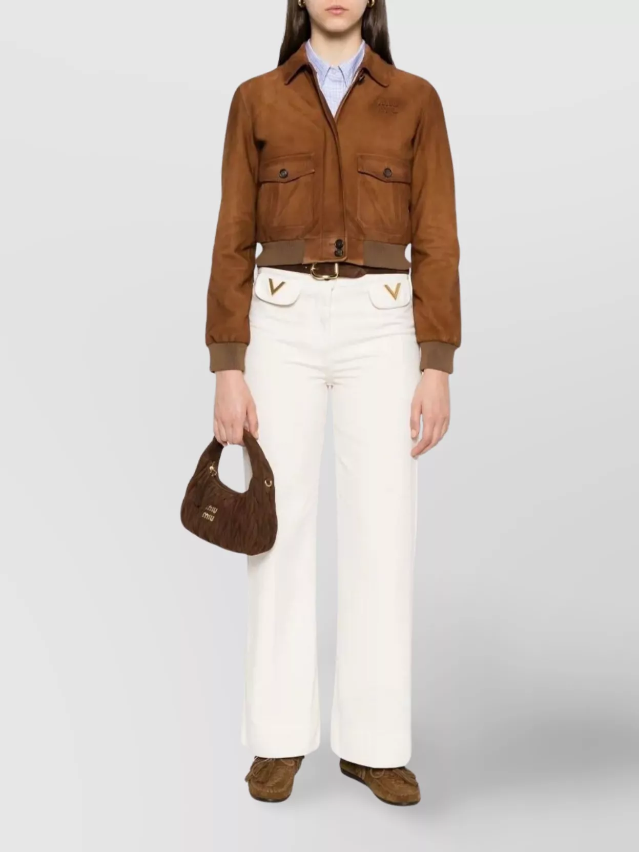 Miu Miu Capi In Pelle Camoscio Cerato In Brown