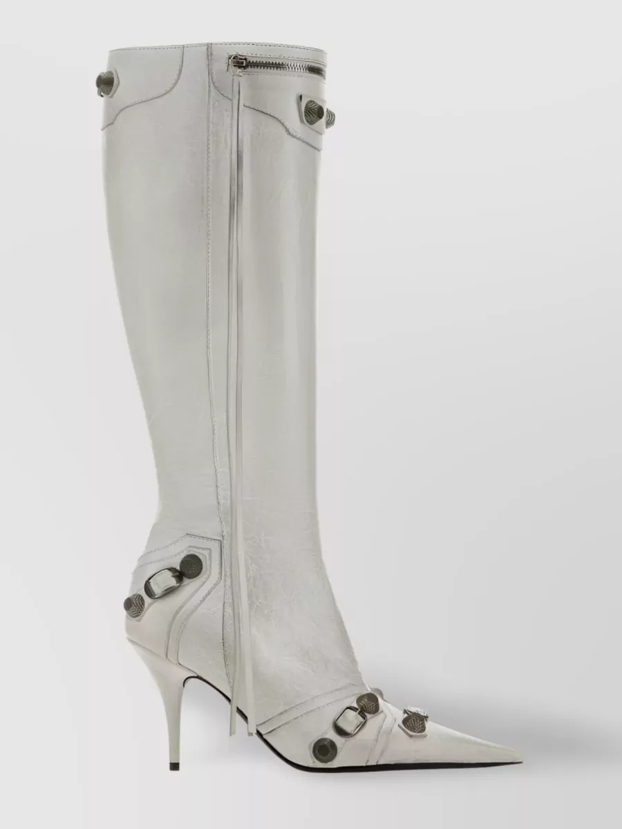 Shop Balenciaga Cagole Zip Stud Boots In Grey