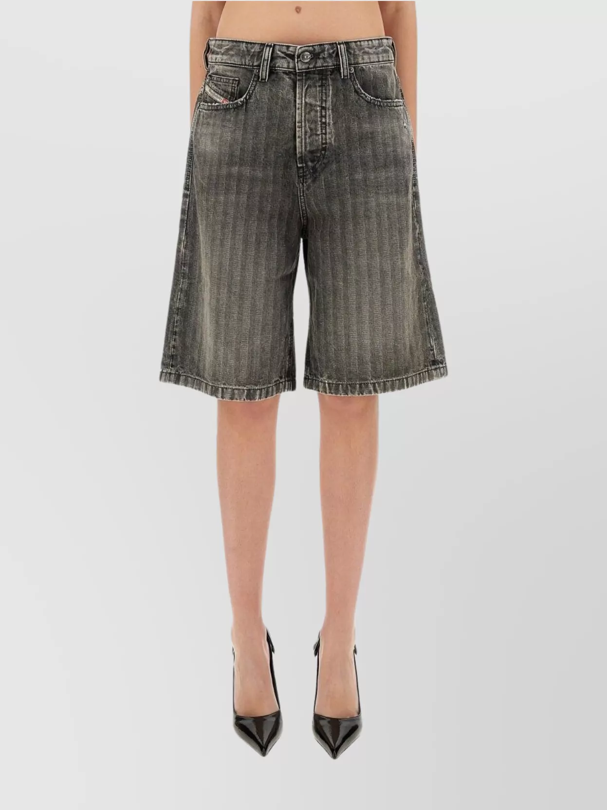 Diesel De-sire-short Herringbone Denim Shorts In Black