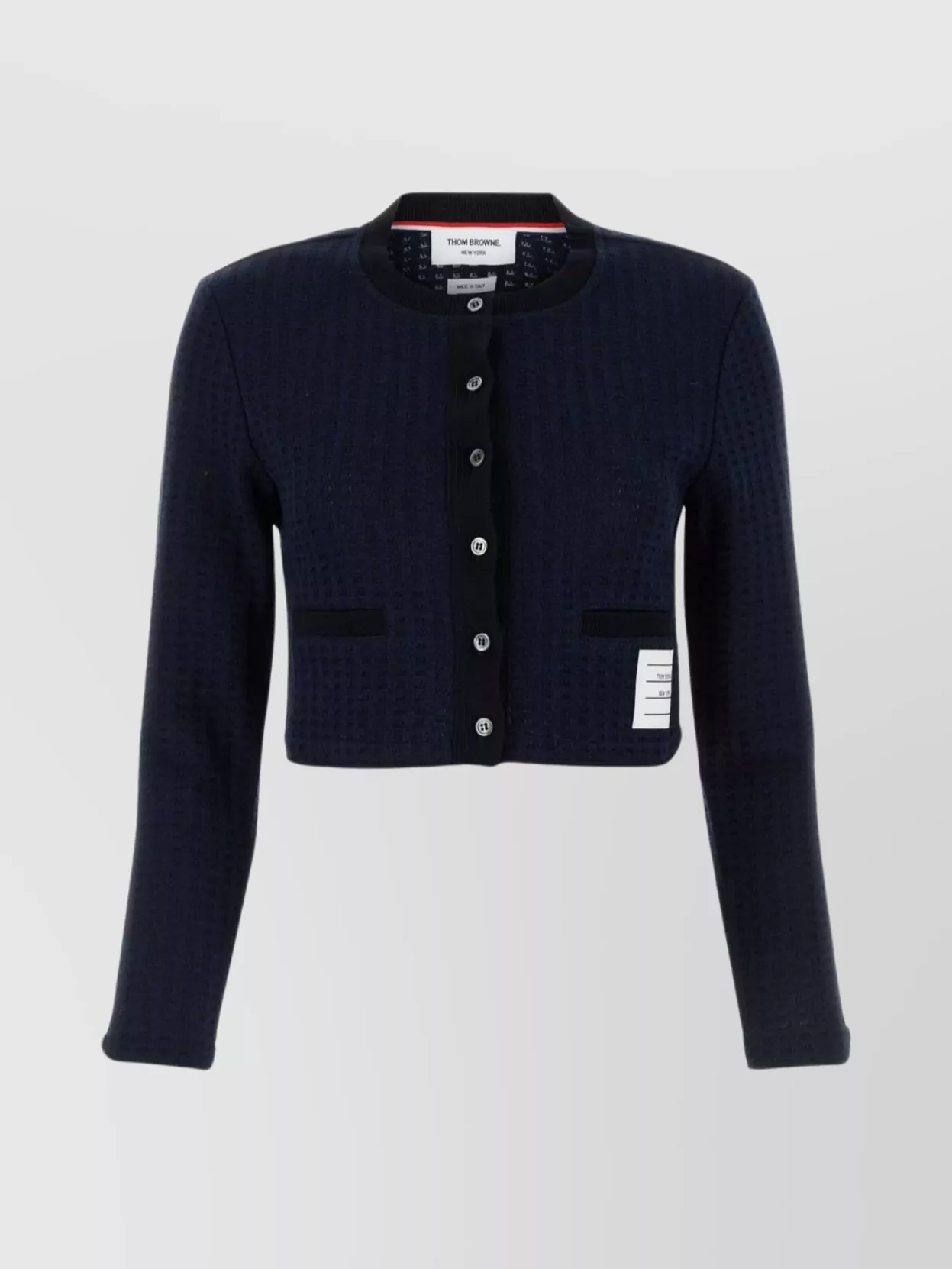 Shop Thom Browne Cropped Ribbed Knit Cardigan With Patch Pockets