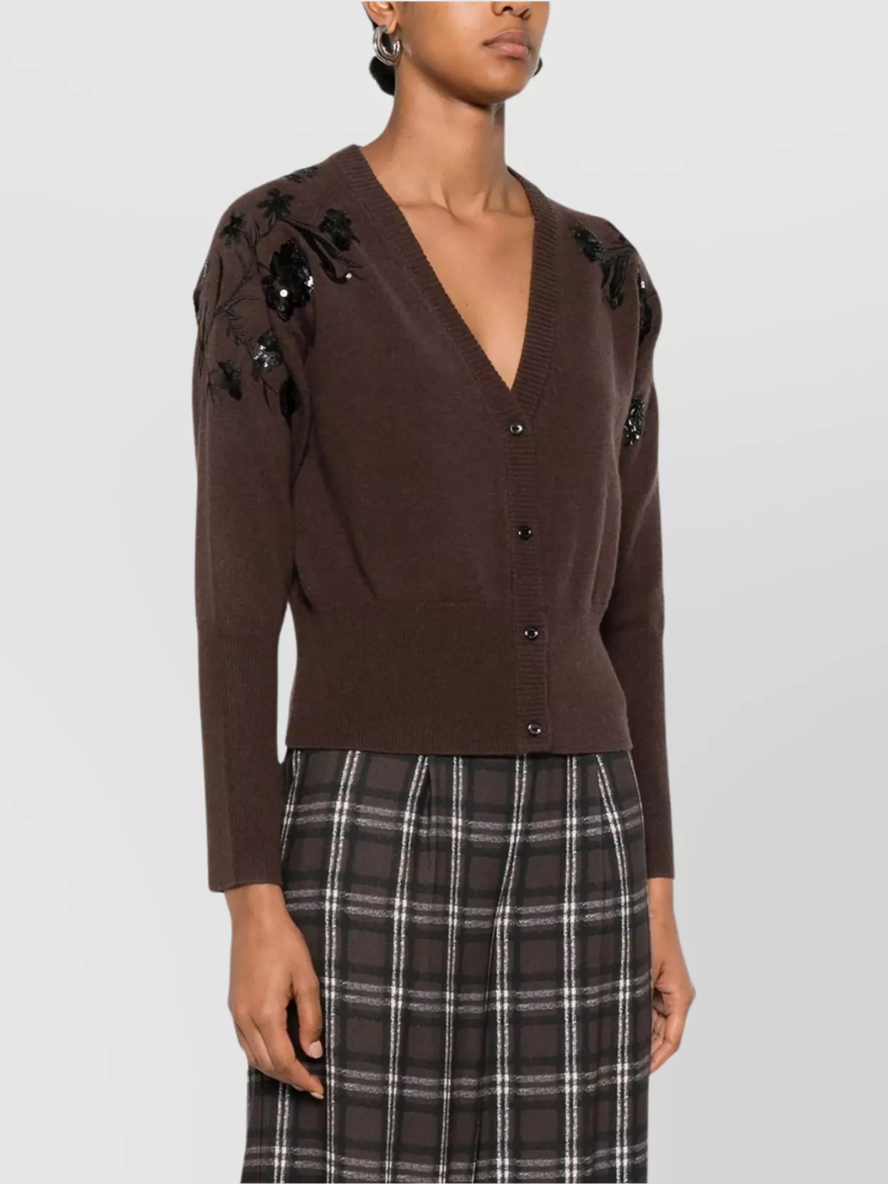 Ermanno Firenze Long Sleeve V-Neck Cardigan Embellished