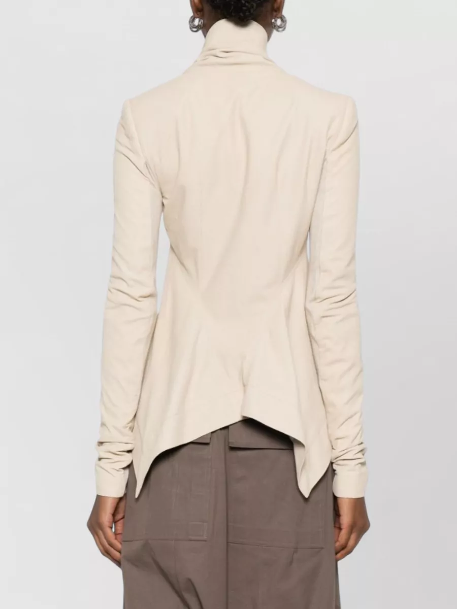 Rick Owens Leather Jacket Asymmetric Hem High Collar