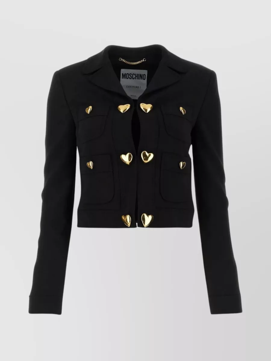 Shop Moschino Structured Cropped Blazer Heart-shaped Buttons In Black