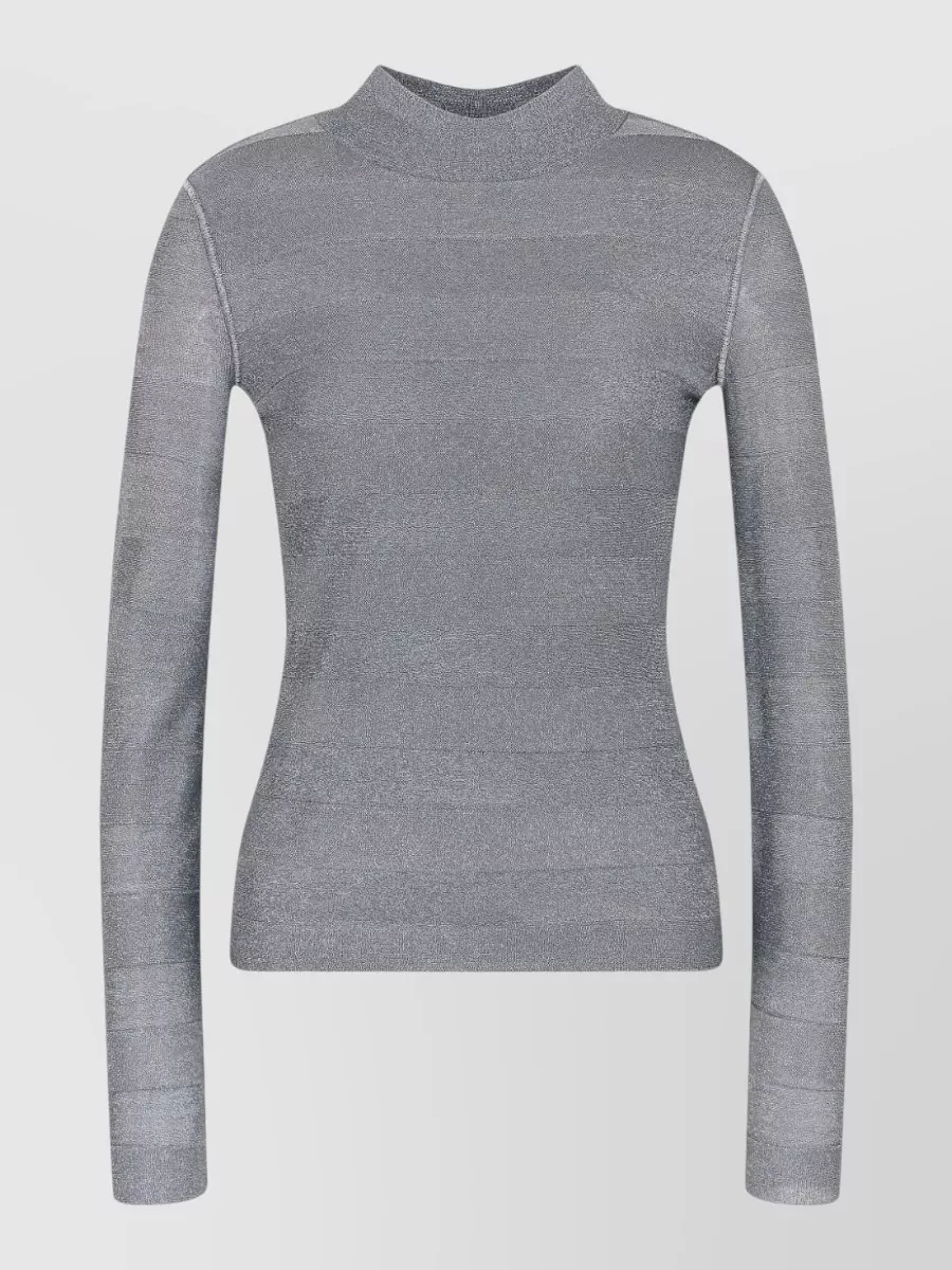Emporio Armani Striped Mock Neck Long Sleeve Knitted Top