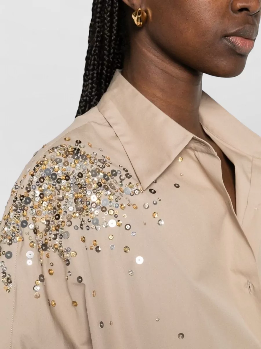 Dries Van Noten Long Sleeve Top Dropped Shoulders Nylon Silk Sequins