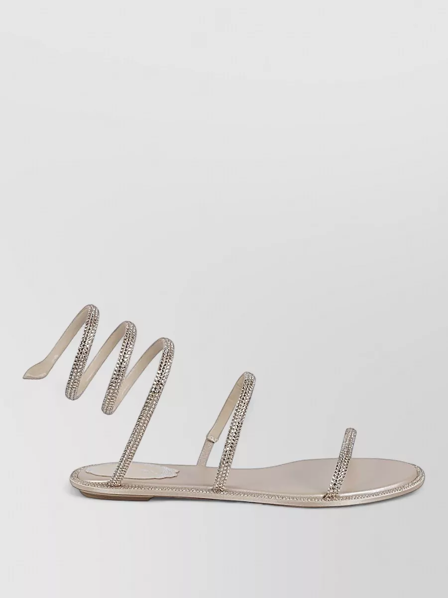 Rene Caovilla Flat Sandals Satin Straps Snake Head