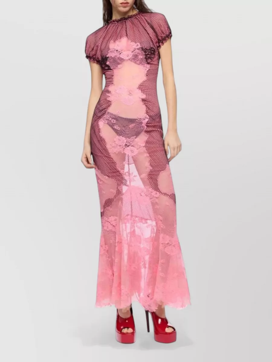 The Attico Floral Lace Short-Sleeve Midi Dress