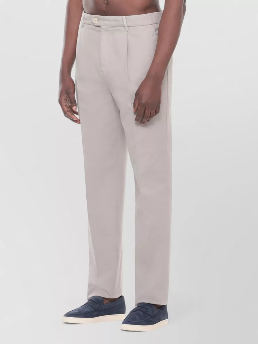 Brunello Cucinelli Straight Pleated Cotton Trousers Side Pockets