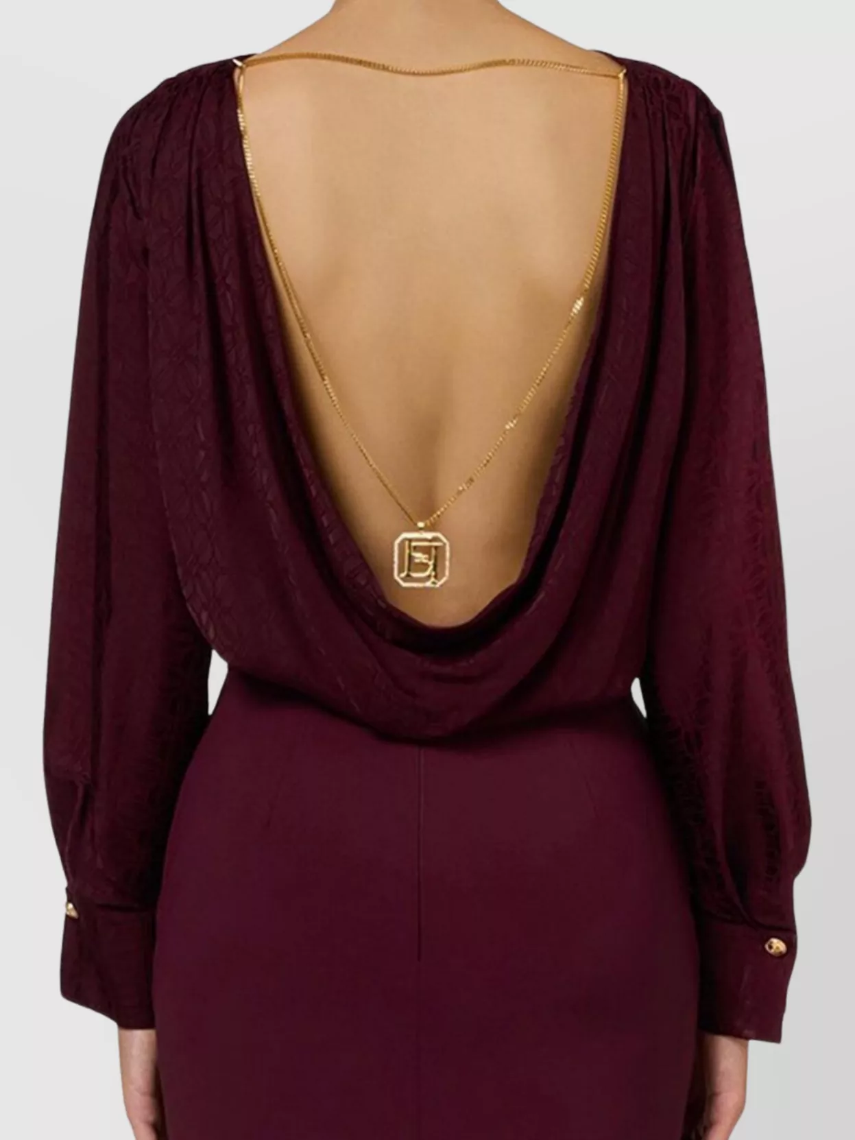 Elisabetta Franchi Draped Back Long Sleeves Tops With Gold Chain Detail