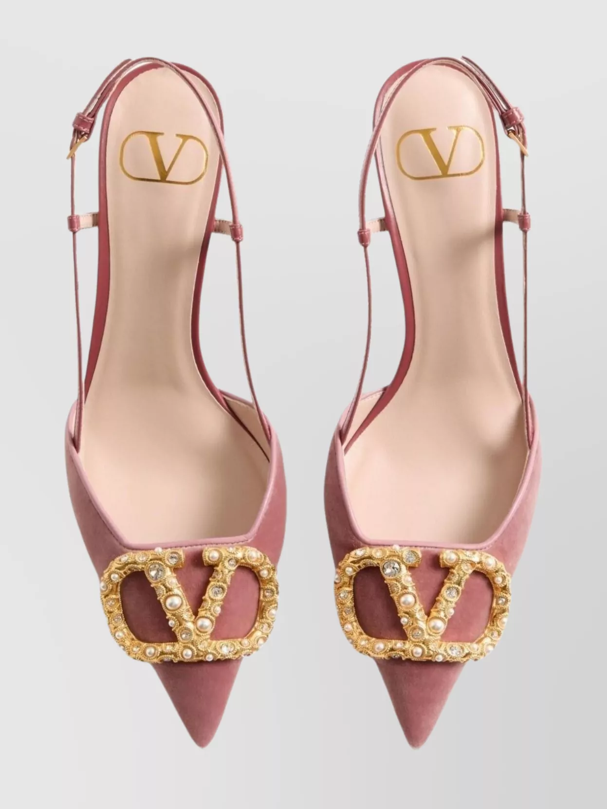 Valentino Garavani Signature Velvet Slingback Pumps Gemstone Detail