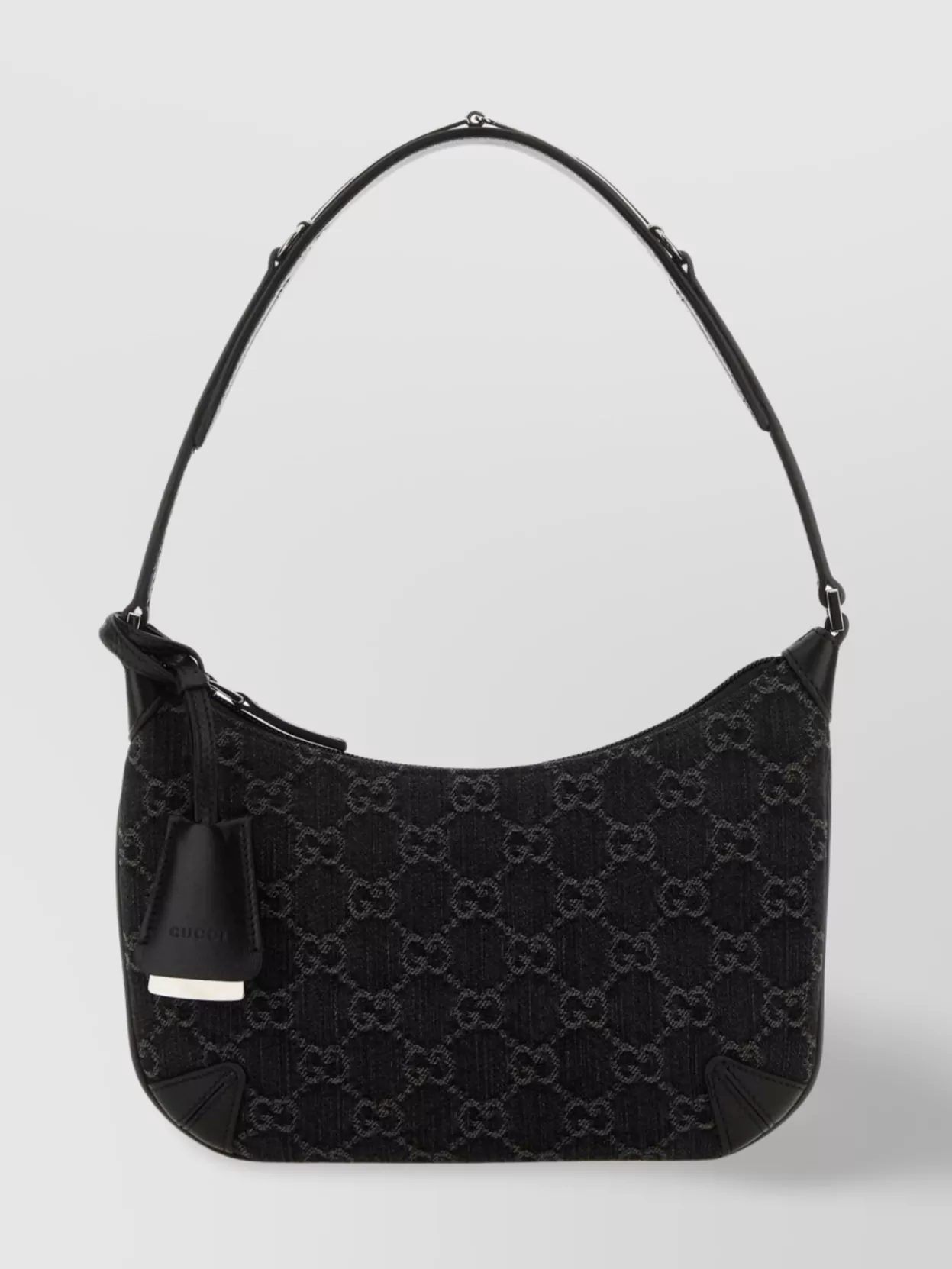 Shop Gucci Embroidered Denim Horsebit Bag In Black