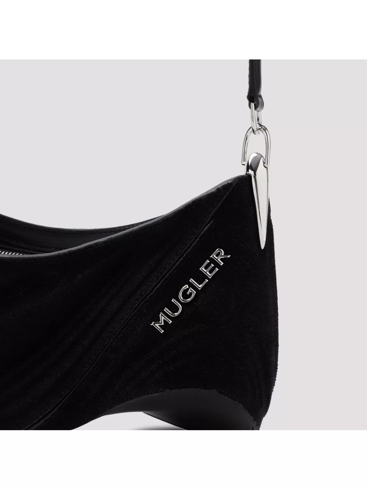 Mugler Curved Cotton Shoulder Bag With Silver Hardware