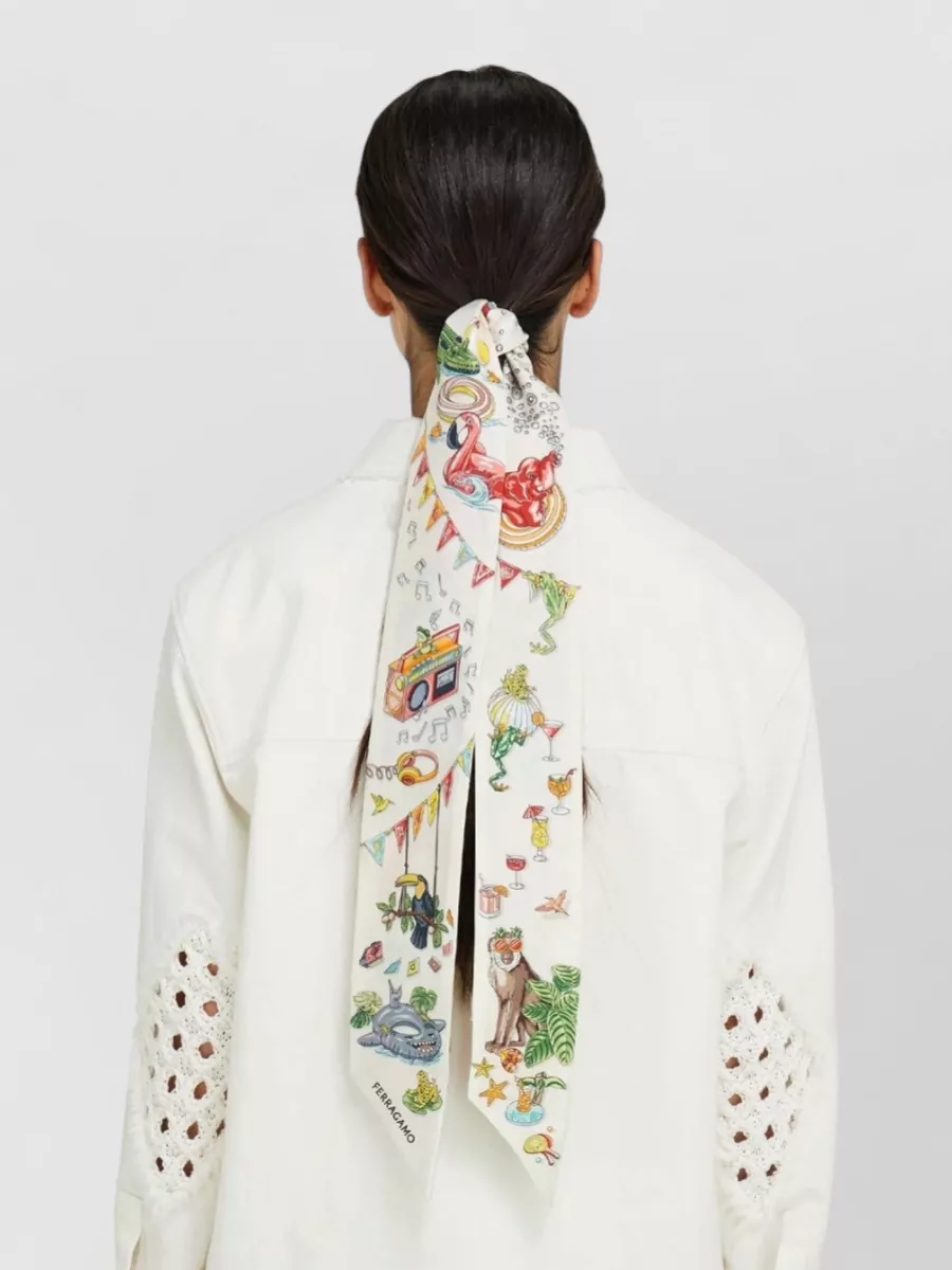 Ferragamo Silk Jungle Party Print Mini Bandeau Scarf