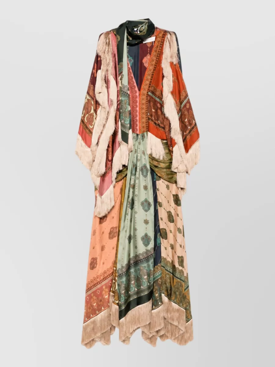 Zimmermann Silk printed v-neck asymmetric beach cover-up