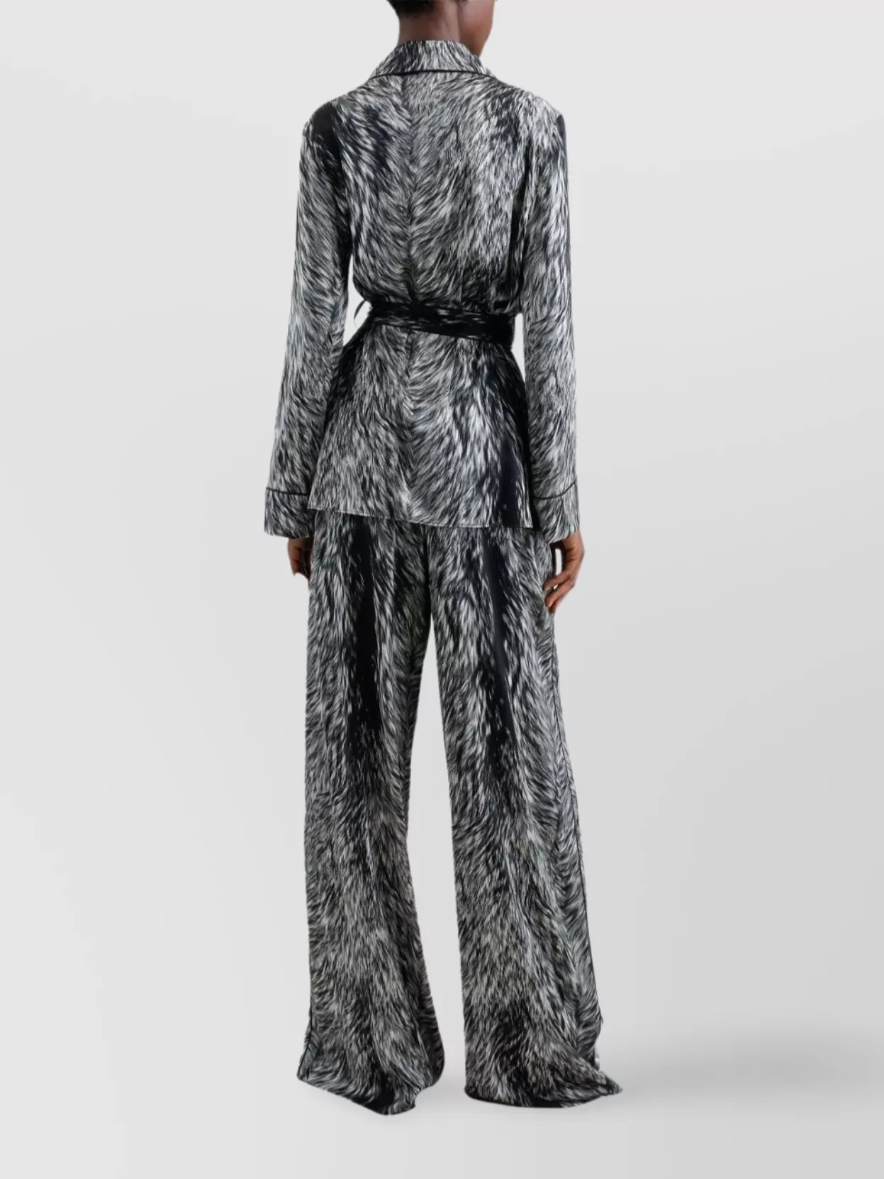 Dolce & Gabbana Silk Satin Pajama Pants With Fur Print In Black