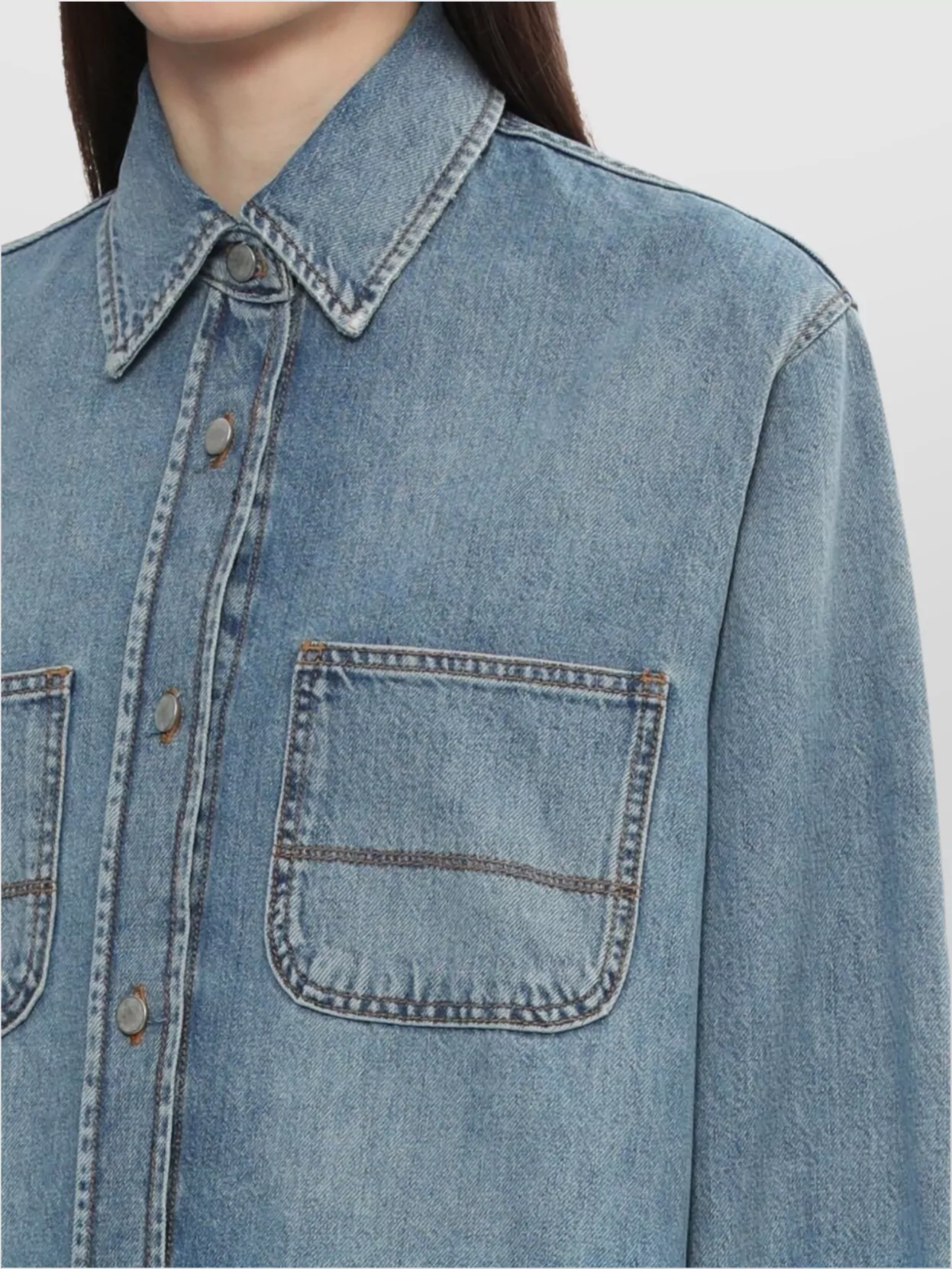 Haikure Denim Shirt With Chest Pockets And Collar