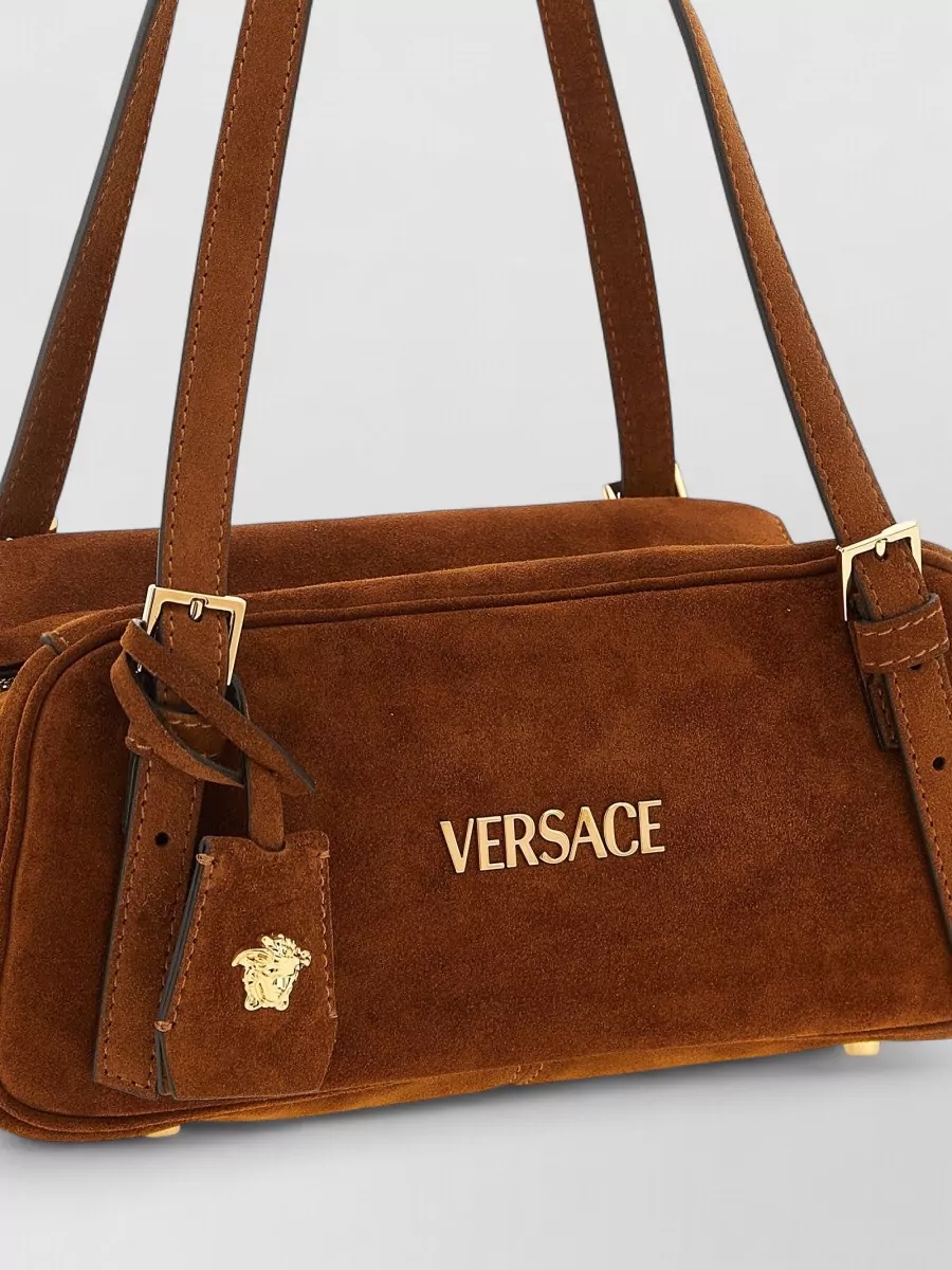 Versace Shoulder Bag Suede Finish Double Handles