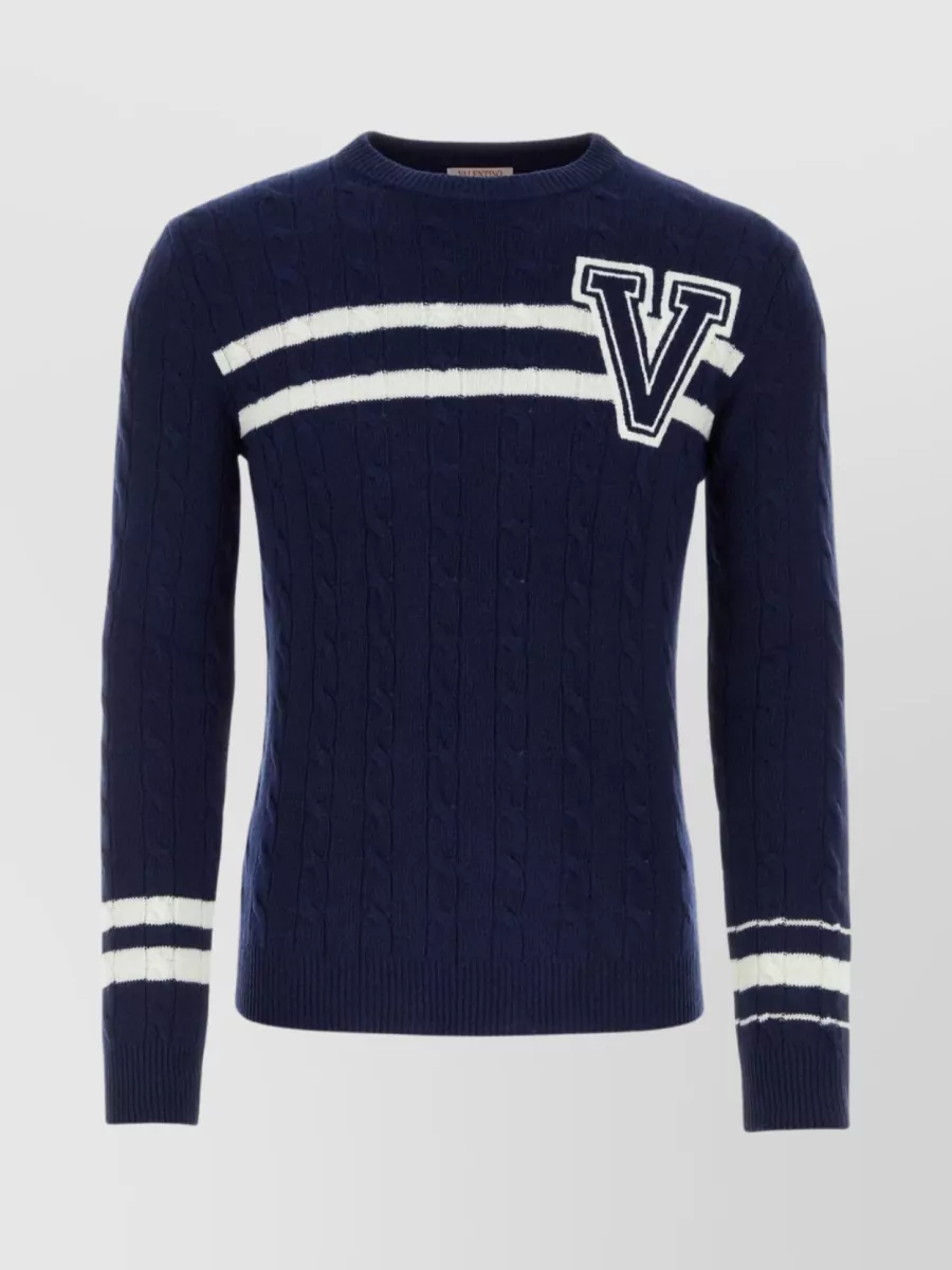 Shop Valentino Wool Cable Knit Sweater In Blue