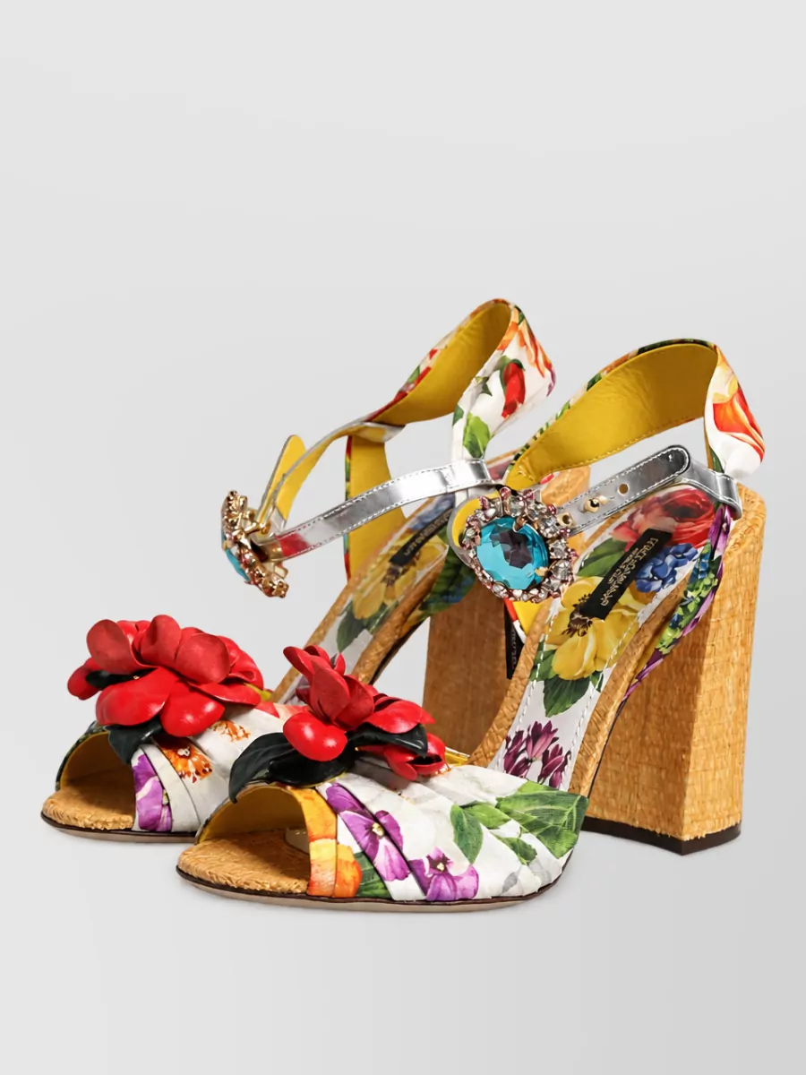 Dolce&Gabbana Silk Floral Crystal-Embellished Sandals