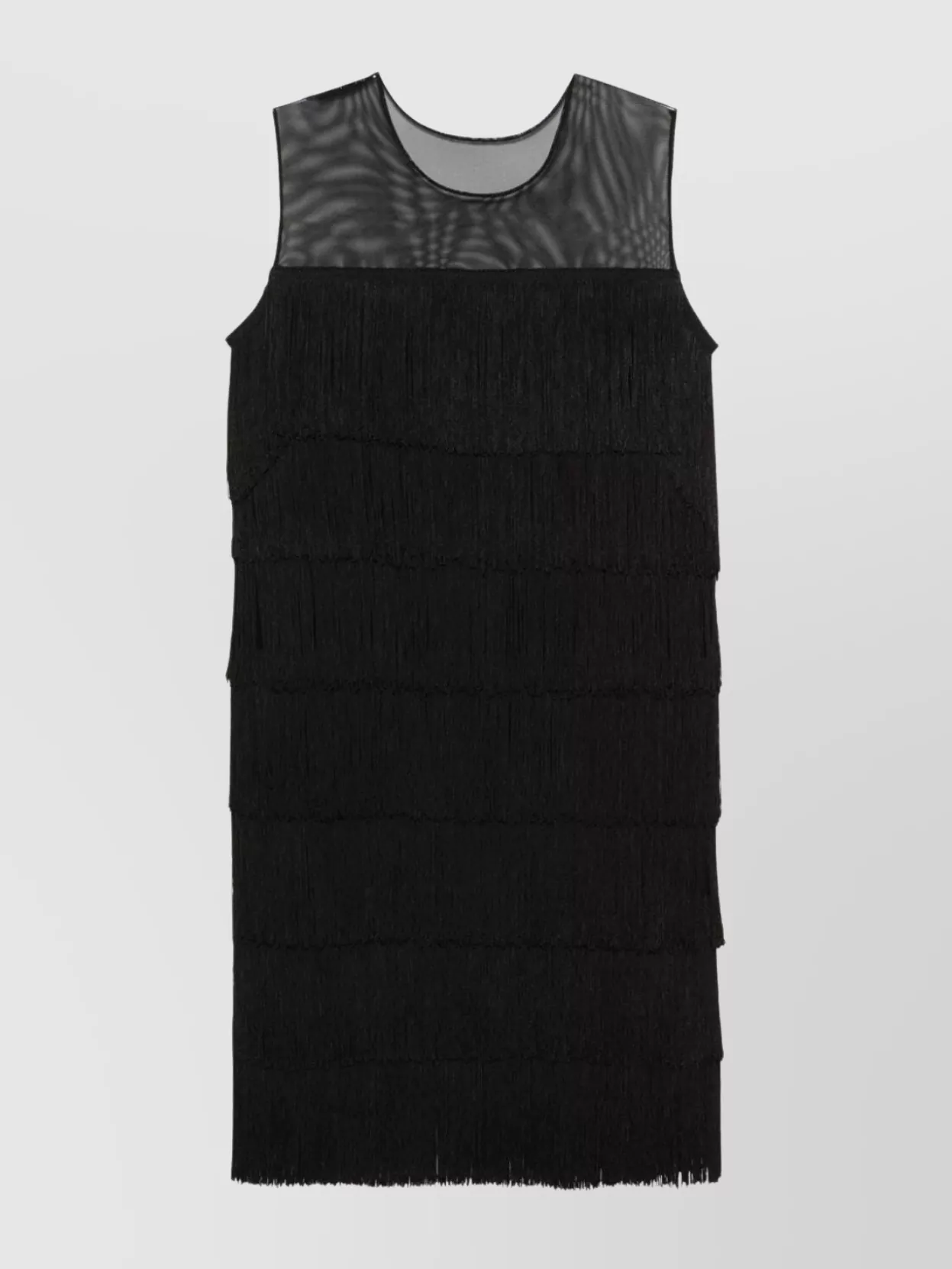 Norma Kamali Shift Dress Fringed Semi-Sheer Panels