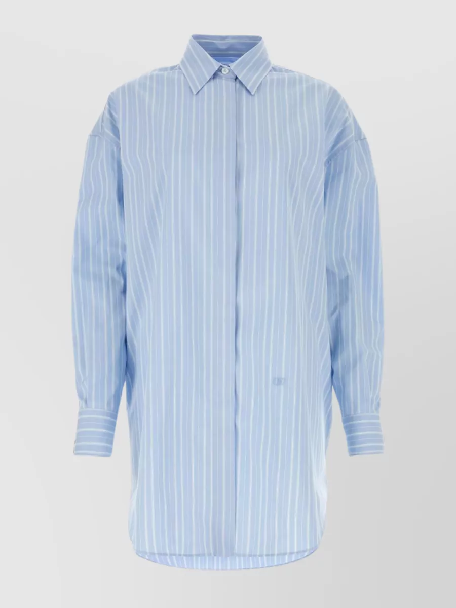 Shop Off-white Striped Embroidered Shirt Dress In Blue