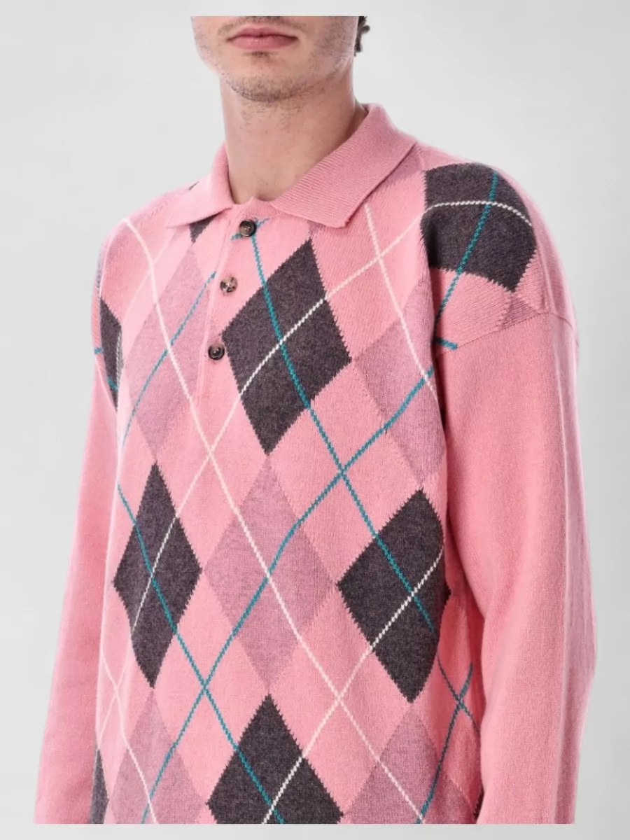 Jw Anderson Wool Argyle Relaxed-Fit Polo Shirt