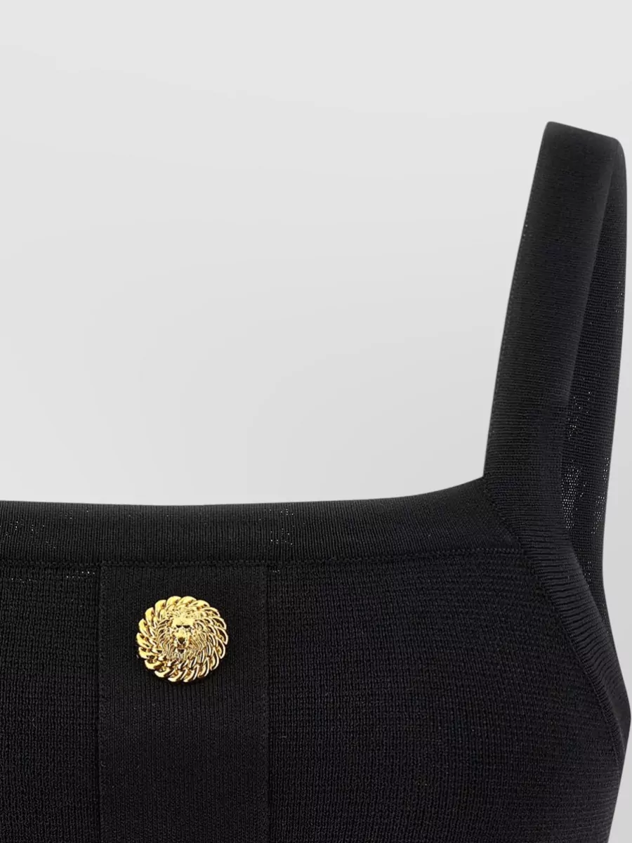 Balmain Cropped Sleeveless Top Gold Button Detail