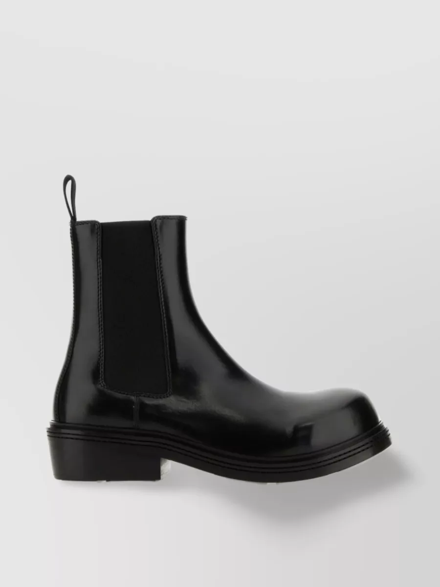 Shop Bottega Veneta Polished Leather Booties With Low Block Heel In Black