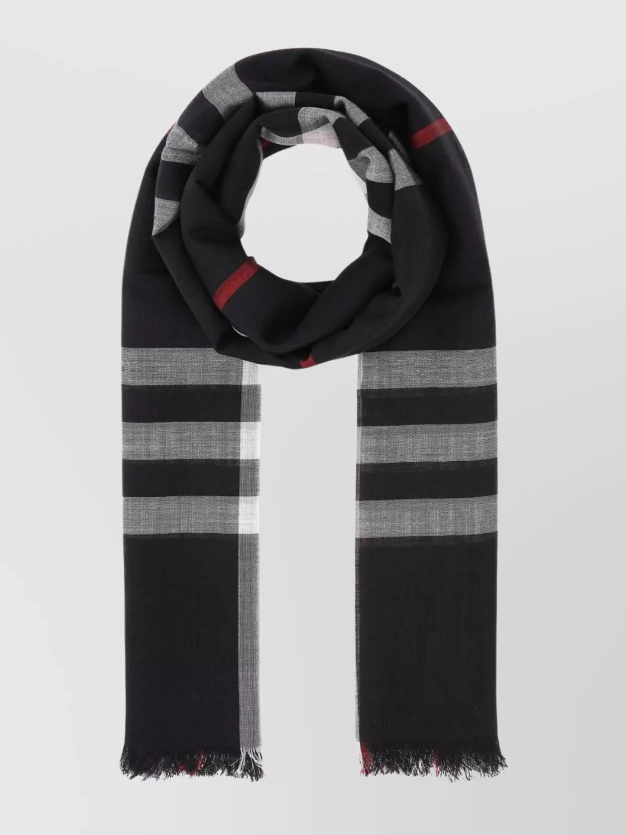 Shop Burberry Embroidered Checkered Wool Blend Scarf