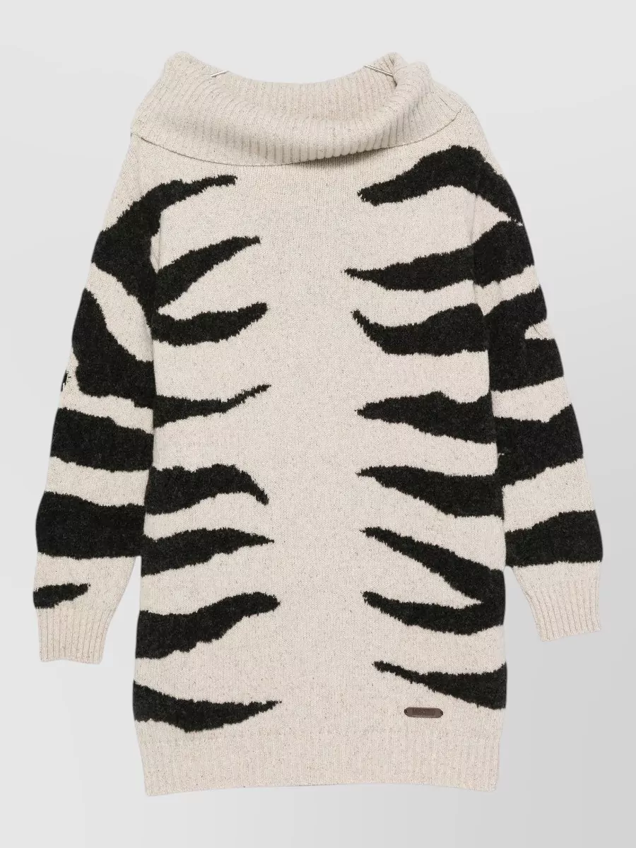 Moschino wool silk funnel neck ribbed knitted dress