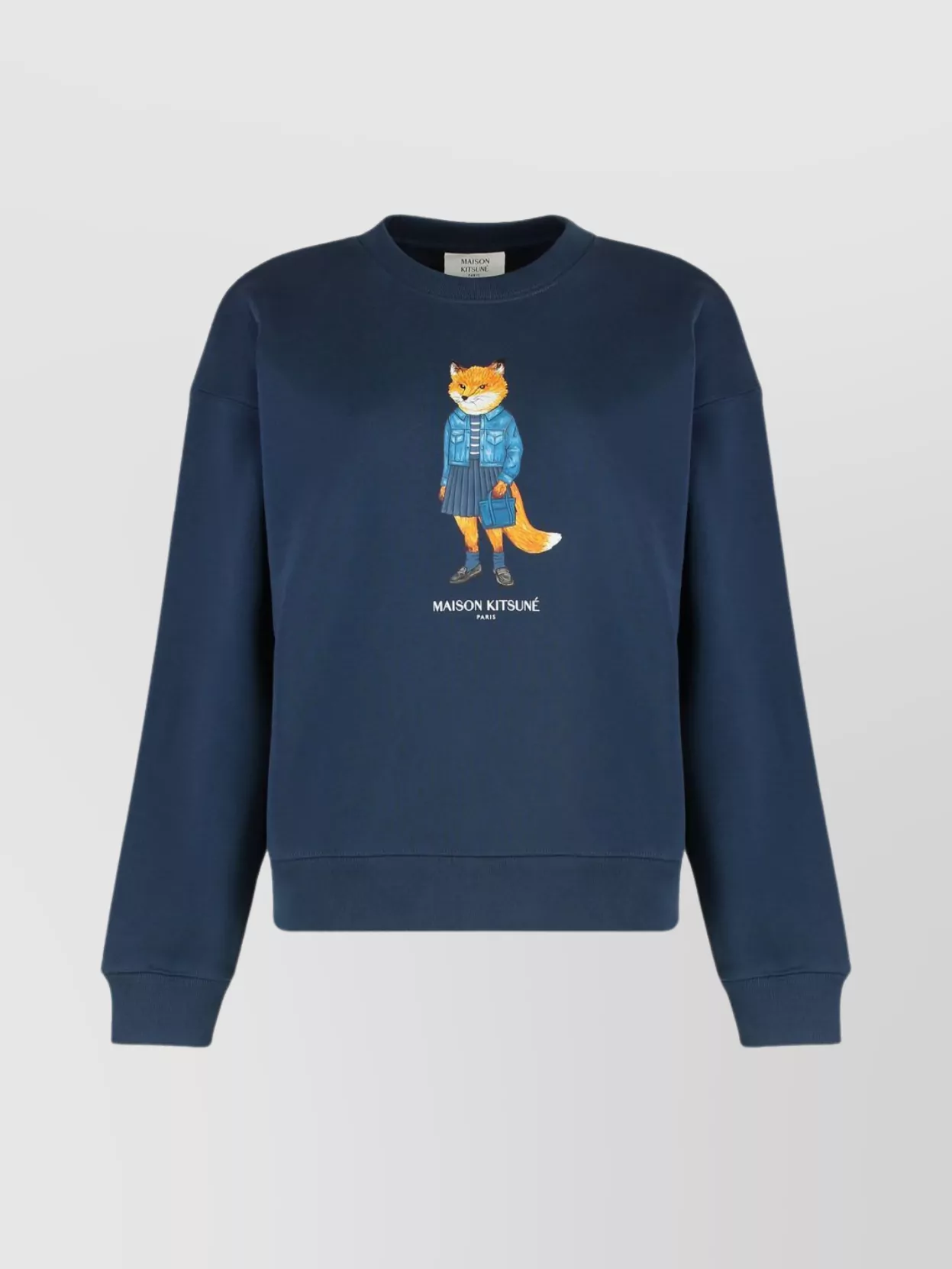 Maison Kitsuné Graphic Print Crew Neck Cotton Sweatshirt In Blue
