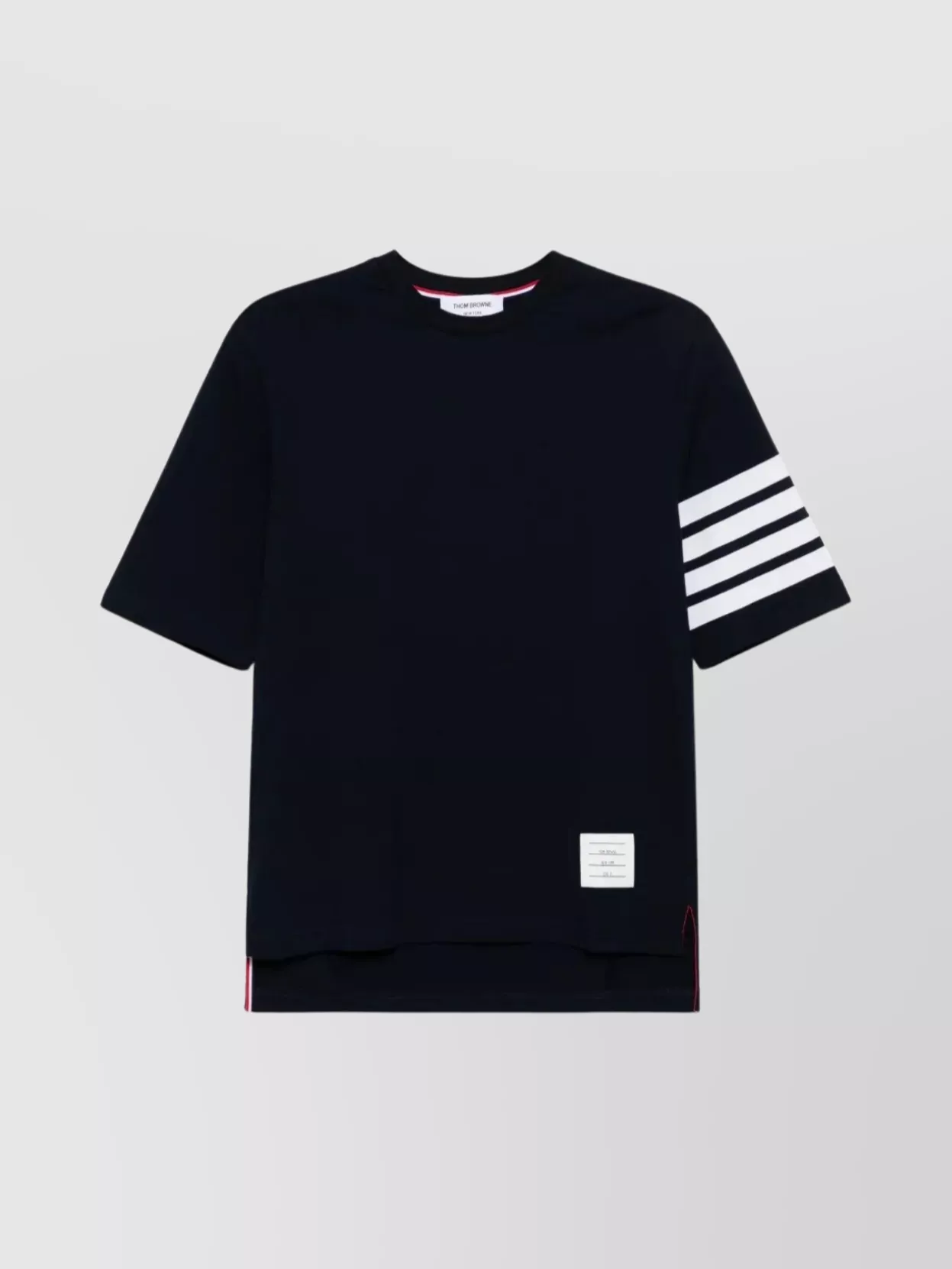 Thom Browne striped cotton asymmetric-hem t-shirt