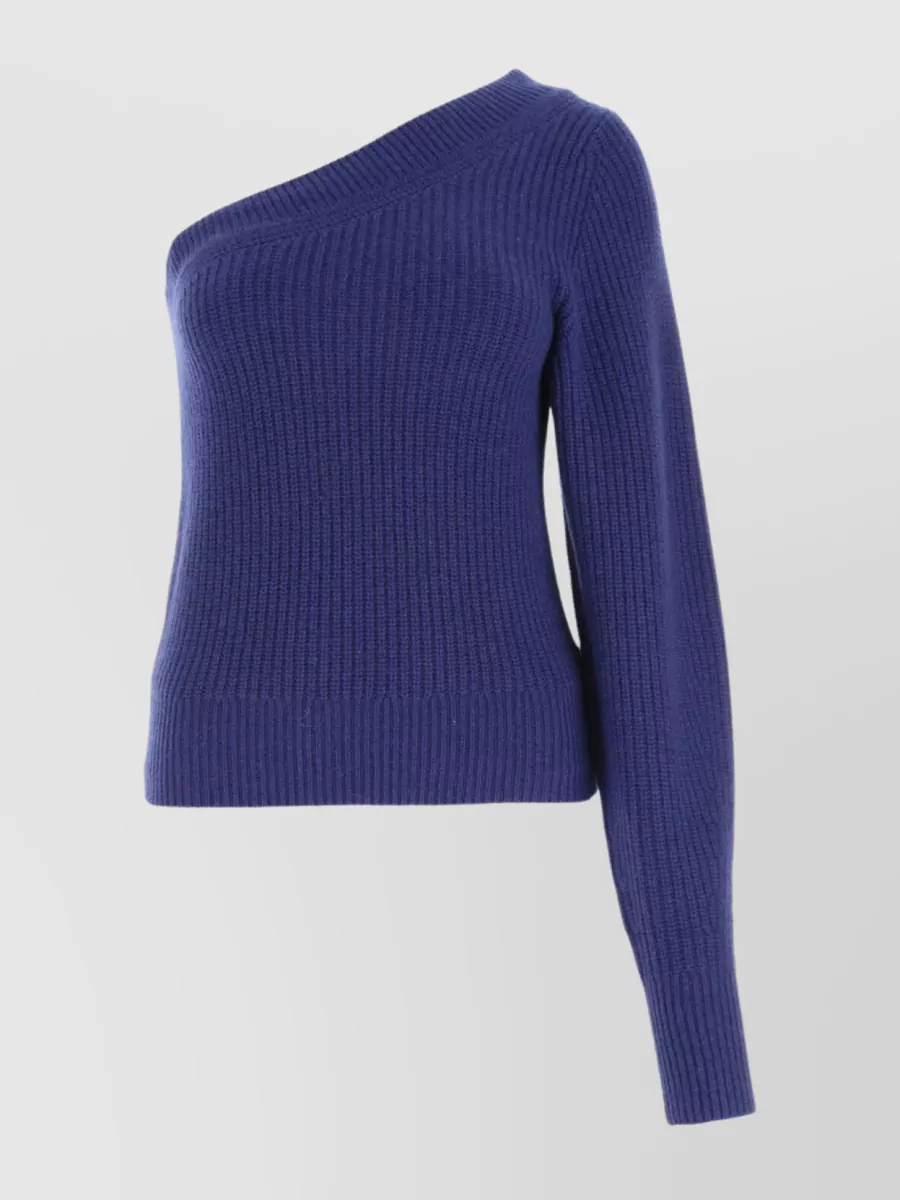 Shop Isabel Marant Bowen One-shoulder Knit With Ribbed Elastic Hem In Blue