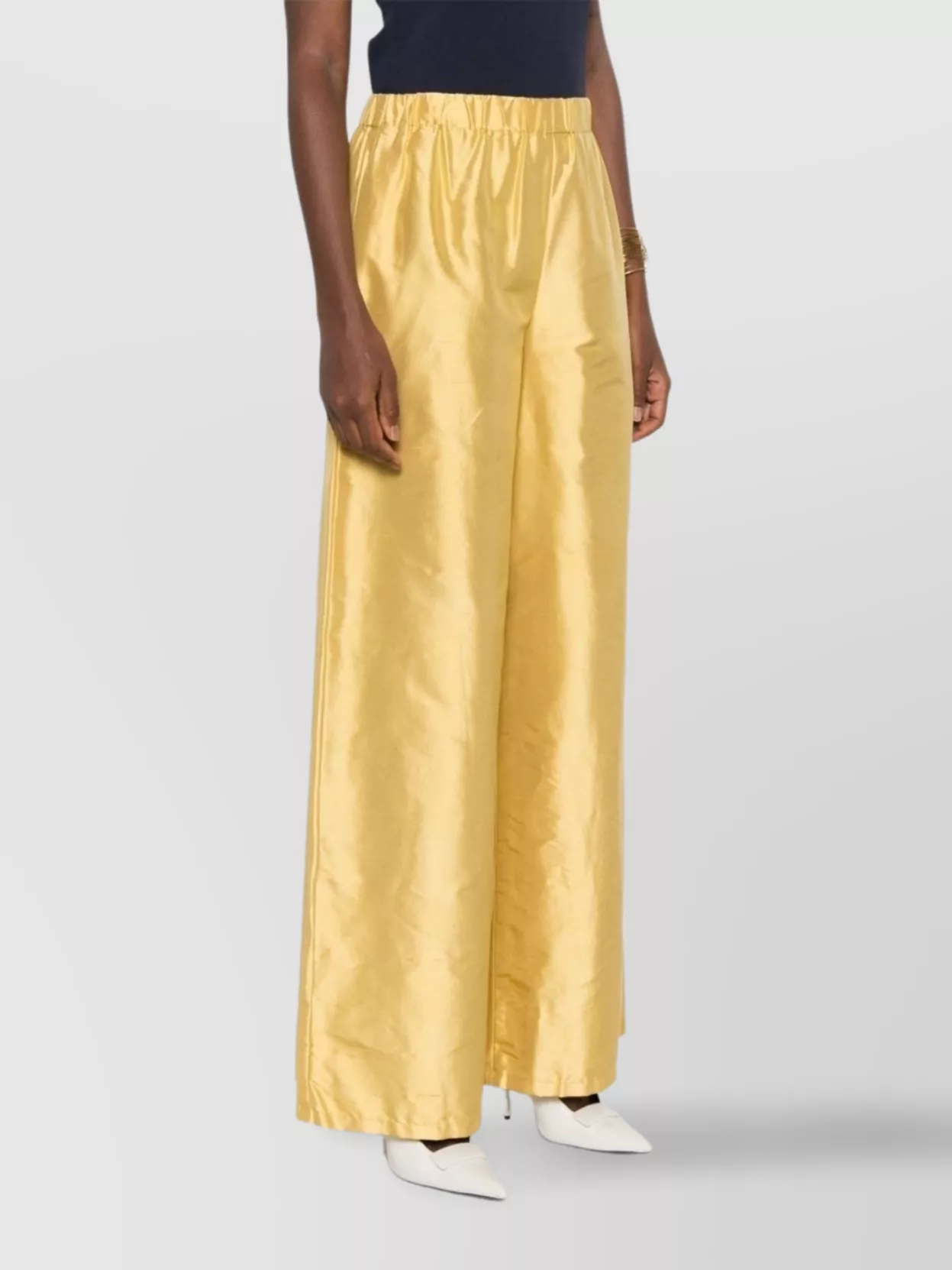 Max Mara Wide-leg Trousers With Shiny Finish And Elastic Waistband In Neutral
