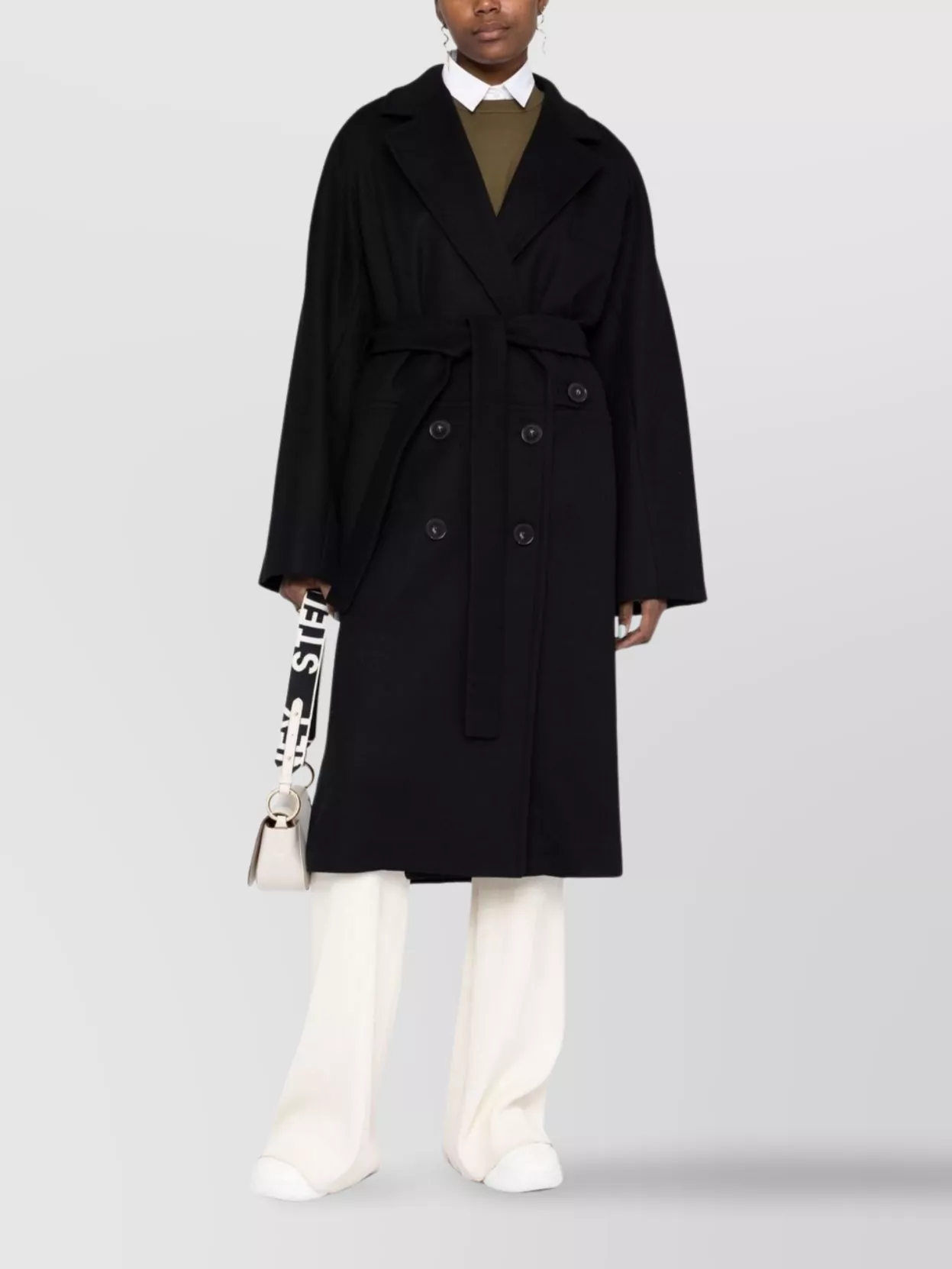 Stella Mccartney Double-breasted Belted Mid-length Coat In Black