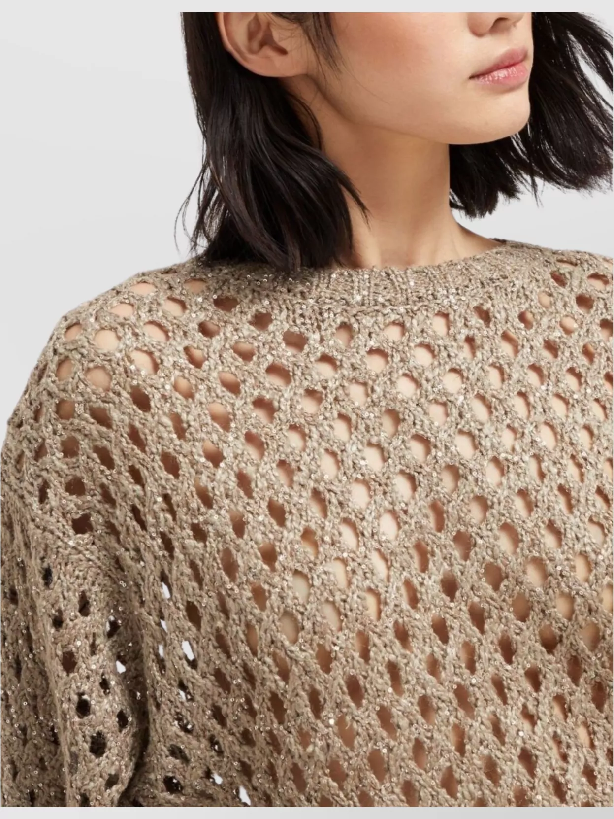 Brunello Cucinelli Cropped Open-Knit Crewneck Sweater