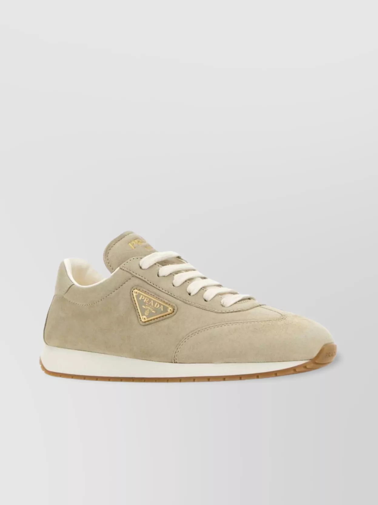 Shop Prada Suede Sneakers With Contrast Sole And Round Toe