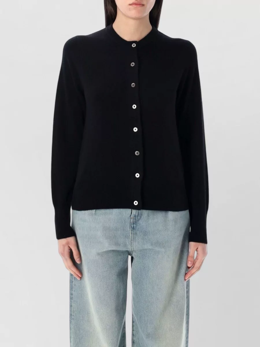 Rhea Costa Cashmere Wool Ribbed Slim-Fit Cropped Round-Neck Long-Sleeve Cardigan
