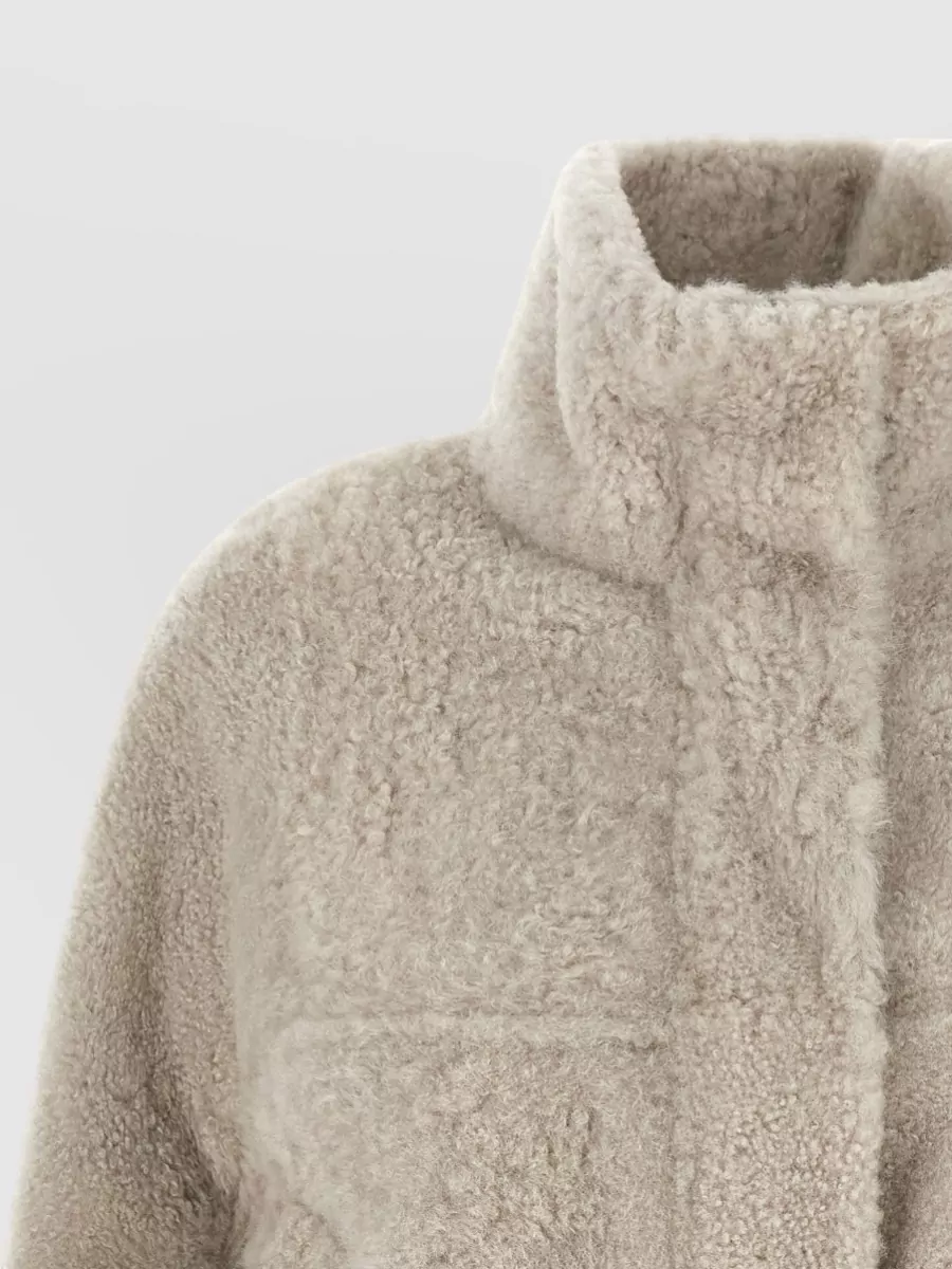 Brunello Cucinelli Faux Fur High-Neck Cropped Jacket