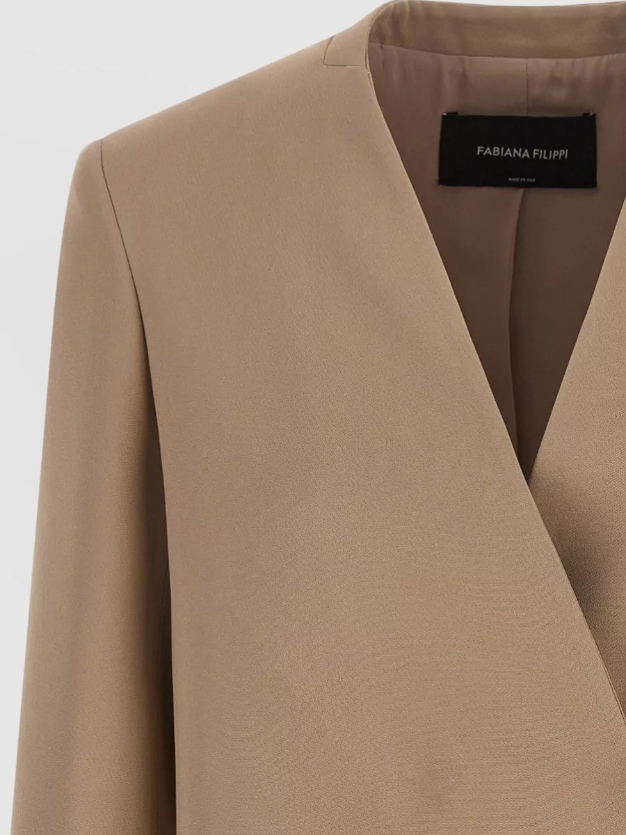Fabiana Filippi Twill V-Neck Long-Sleeve Blazer